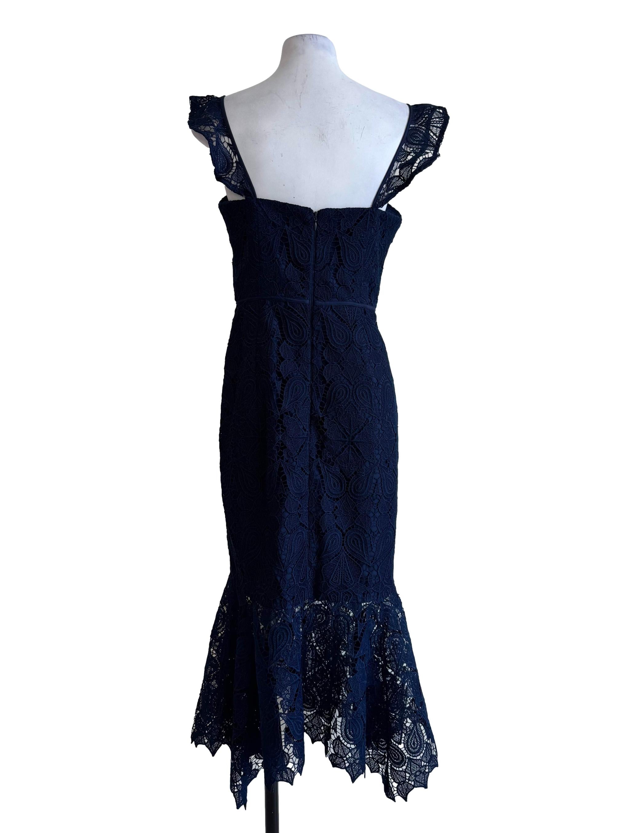 Navy Blue Lace Sweetheart Neck Hourglass Dress