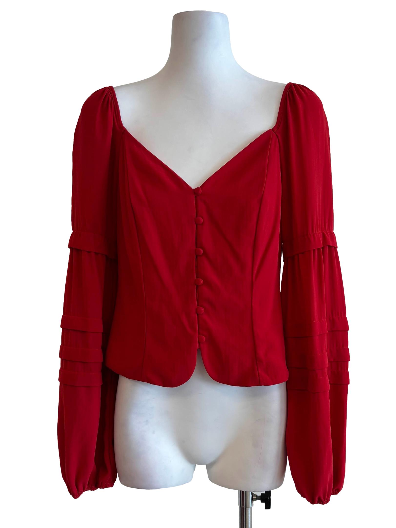 Crimson Red Long Sleeve Button Top