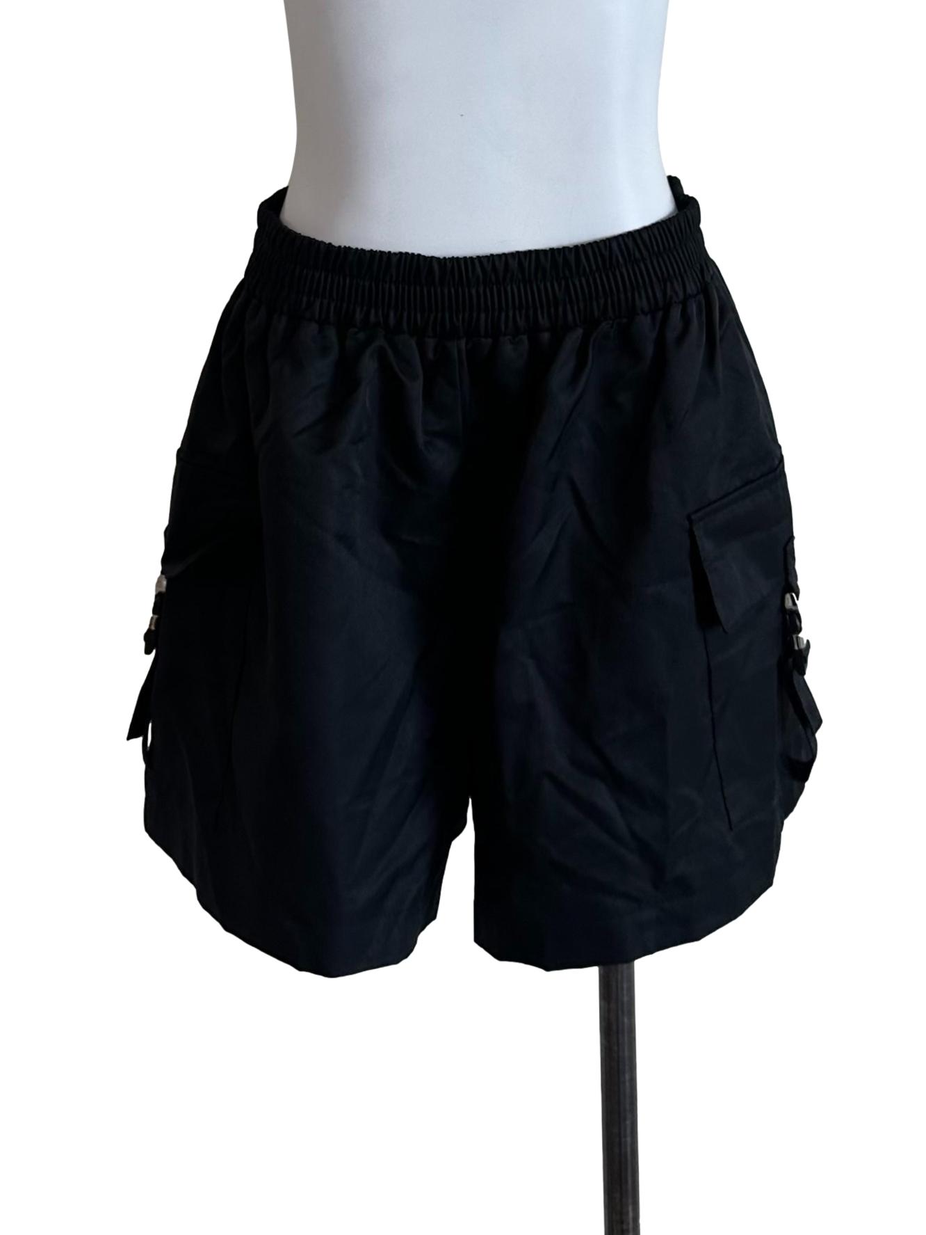 Onyx Black Elastic Waist Shorts