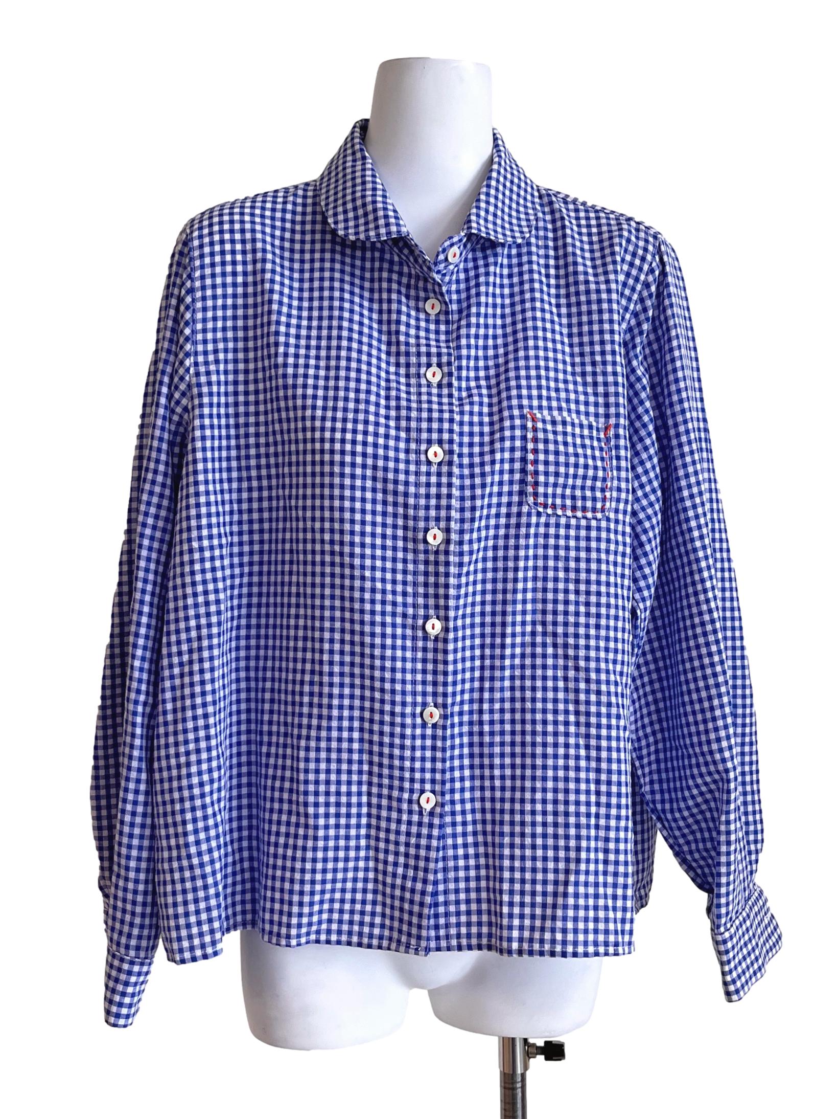 Indigo Blue Checked Oversized Blouse