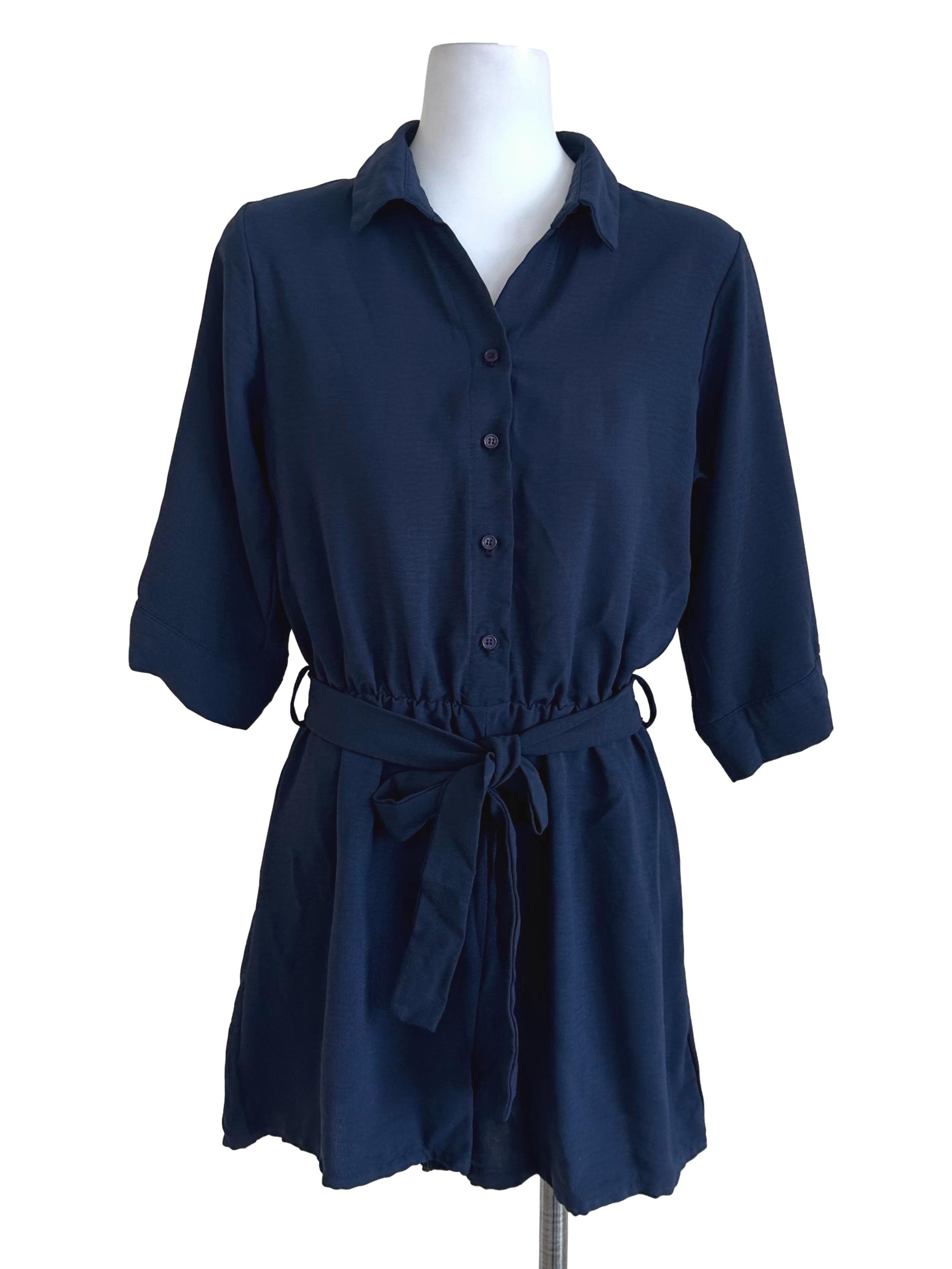 Navy Blue Plain Shirt Rompers