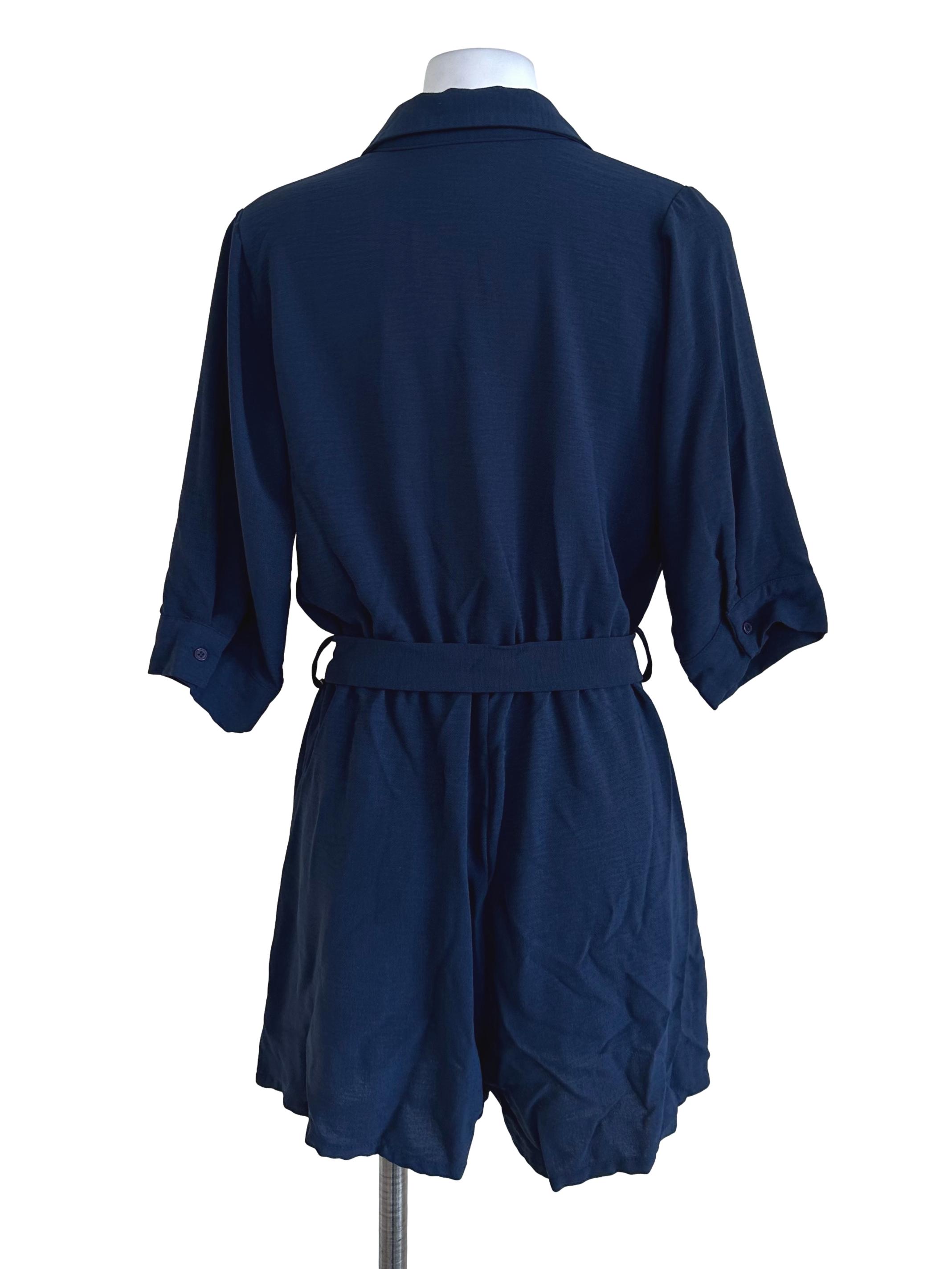 Navy Blue Plain Shirt Rompers