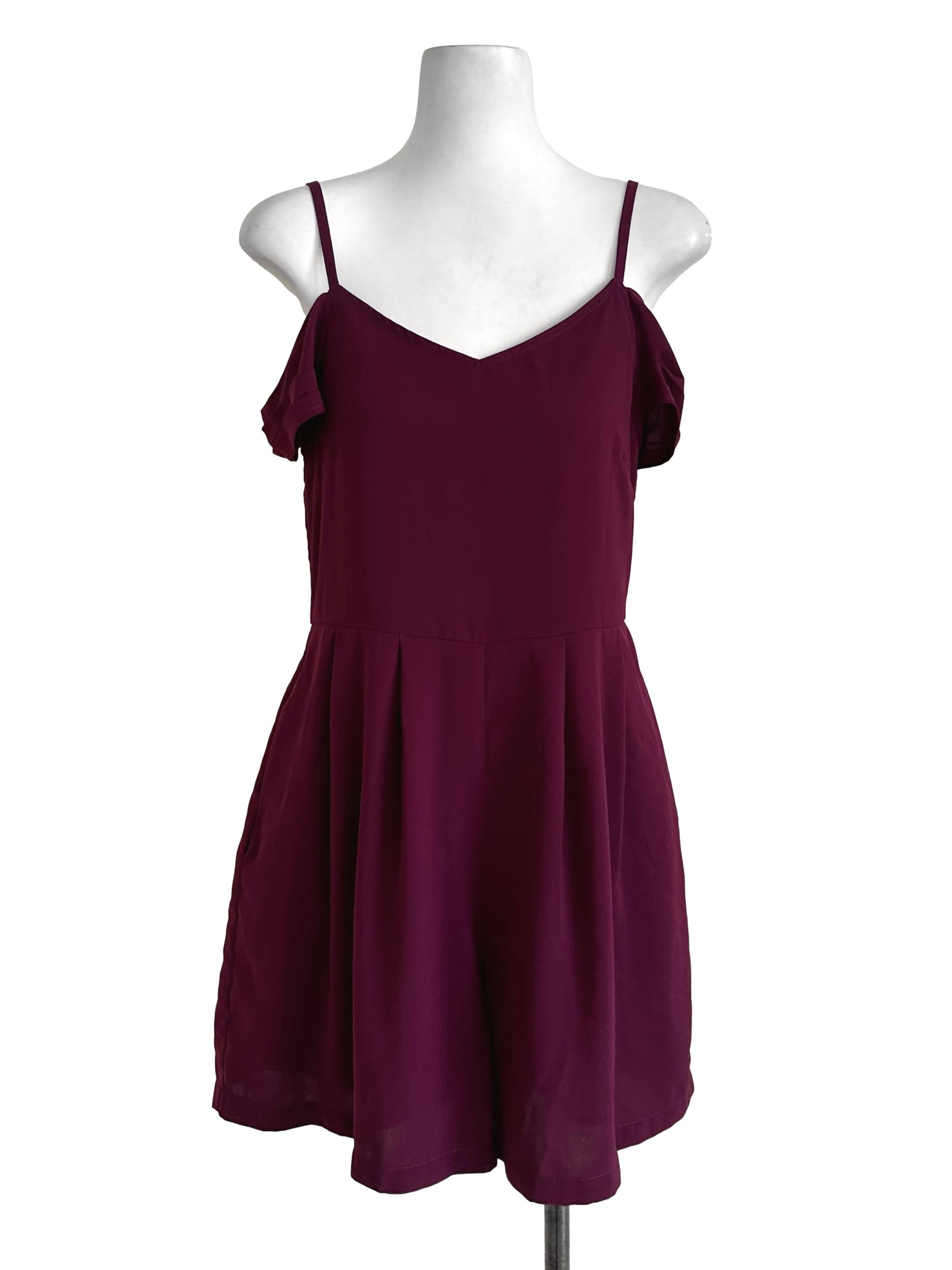 Plum Purple Plain Off Shoulder Rompers