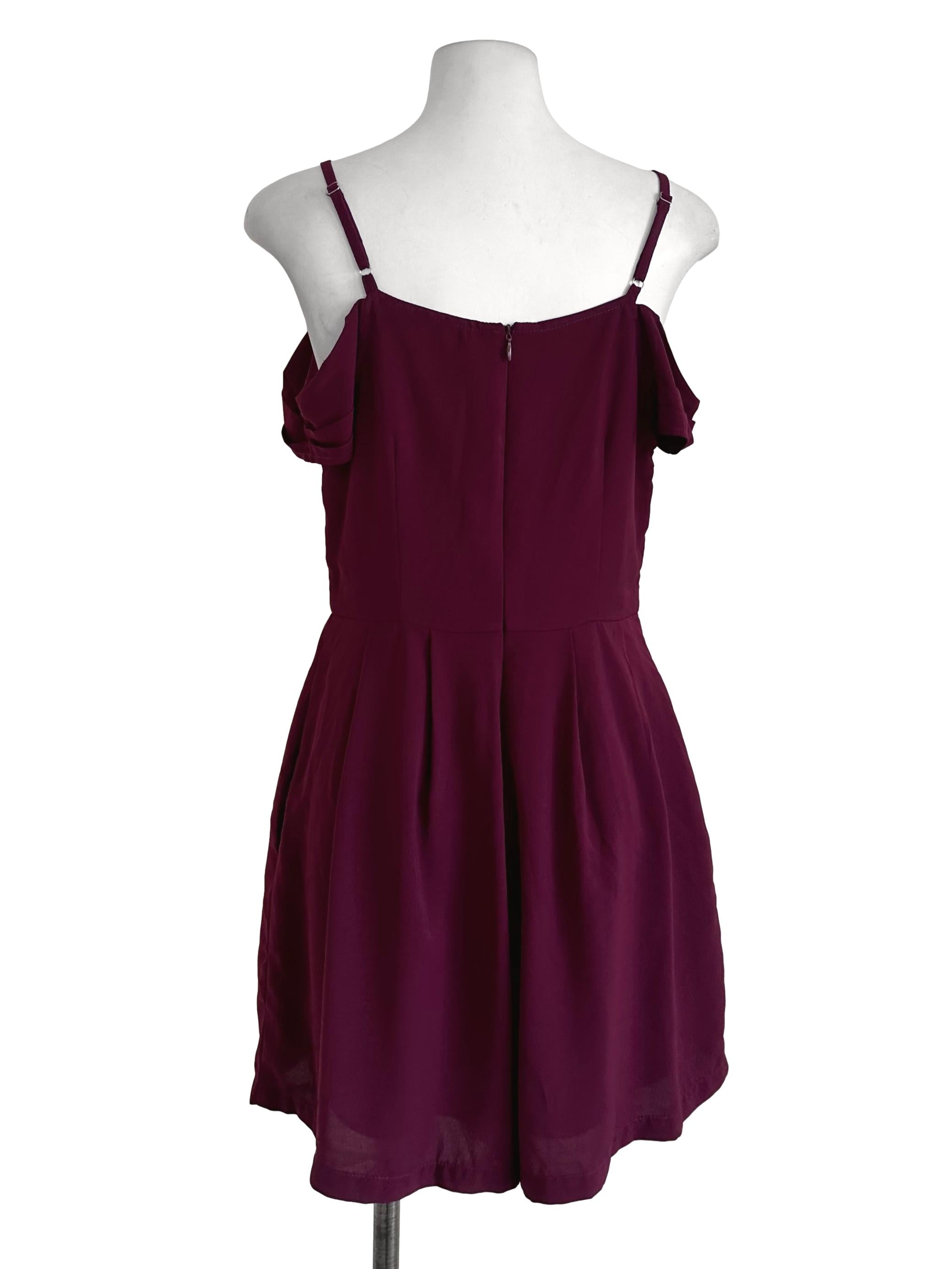 Plum Purple Plain Off Shoulder Rompers