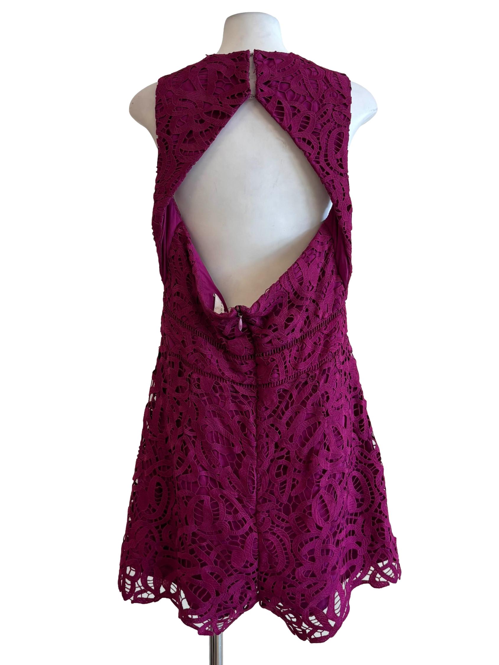 Wine Purple Round Neck Lace Romper