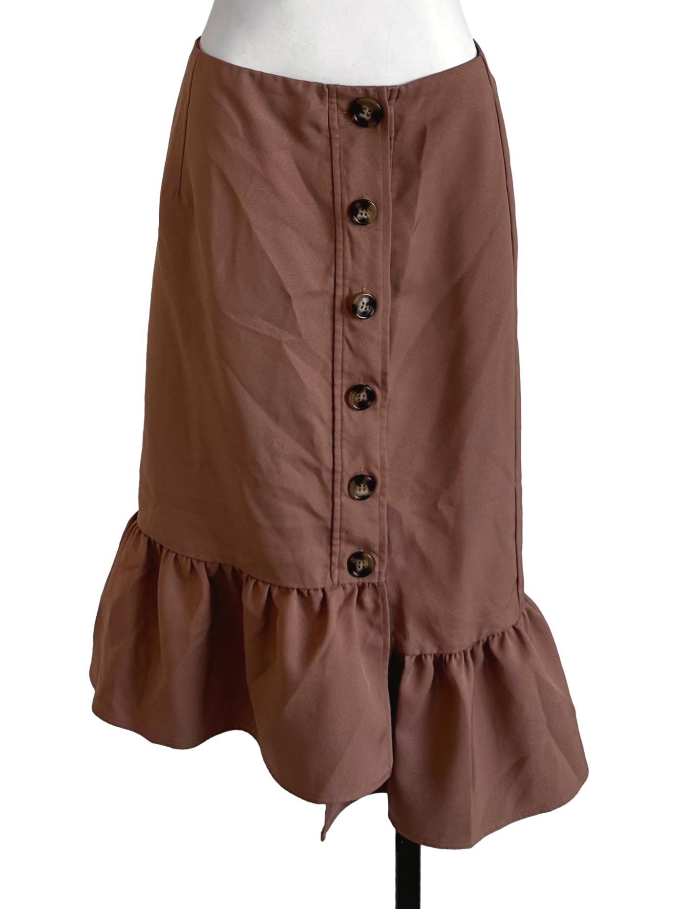 Mocha Brown Plain Button Skirt