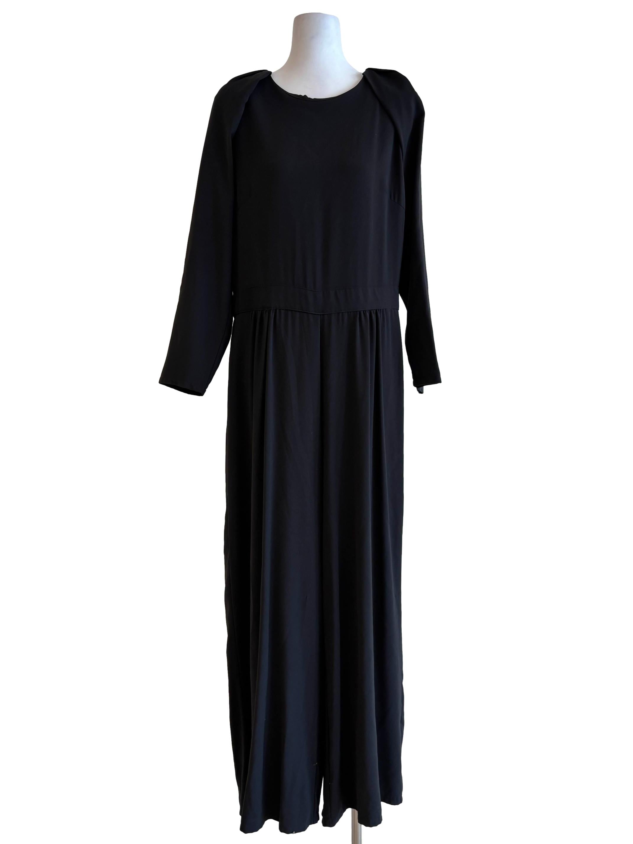 Soft Black Long Sleeve Plain Jumpsuit