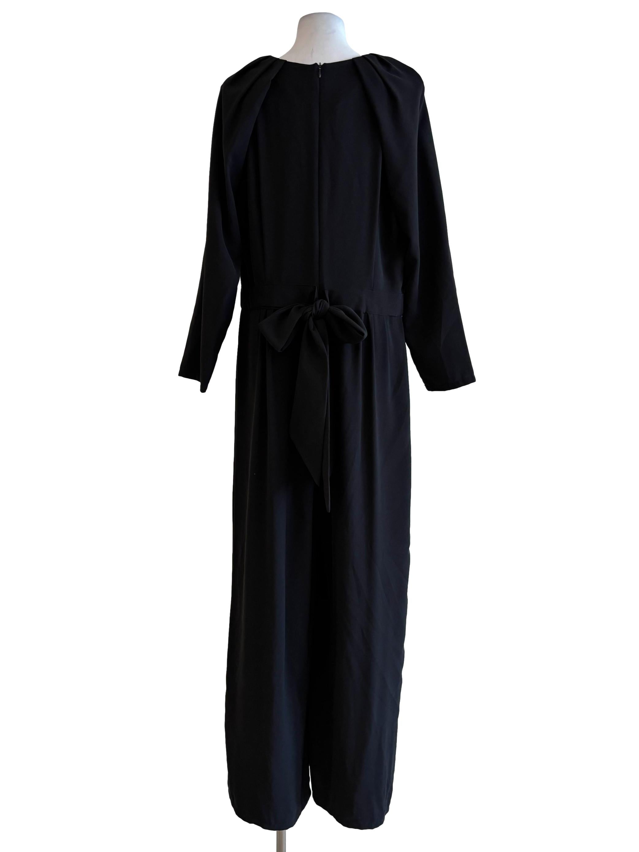 Soft Black Long Sleeve Plain Jumpsuit