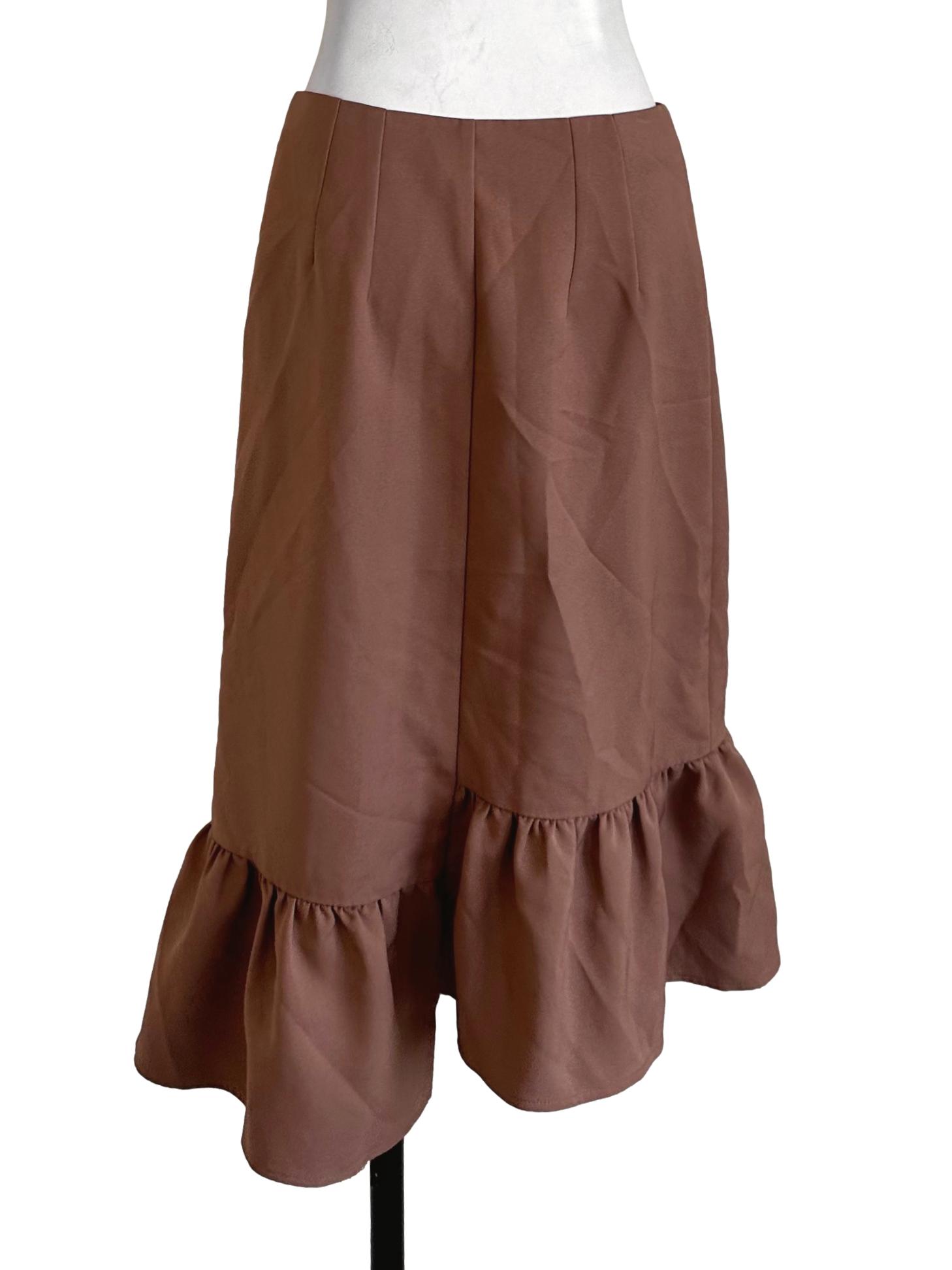 Mocha Brown Plain Button Skirt