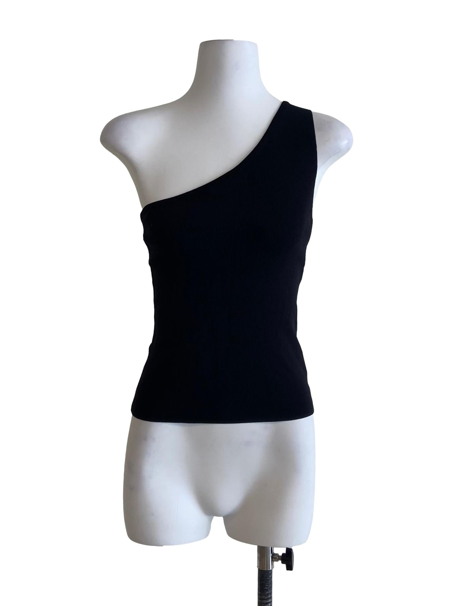 Black Asymmetric Ribbed Tank Top
