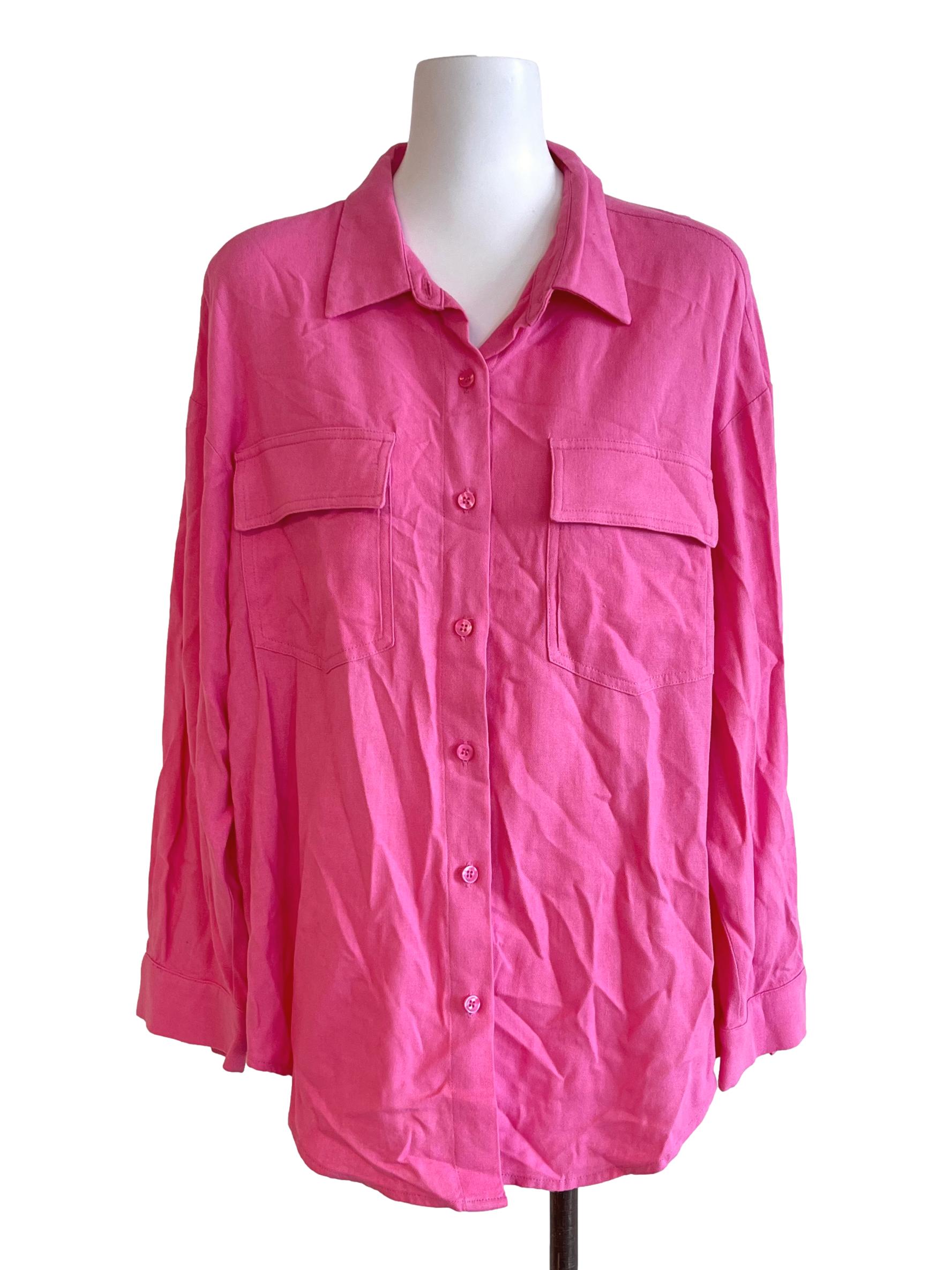 Fuschia Pink Oversized Linen Shirt LB
