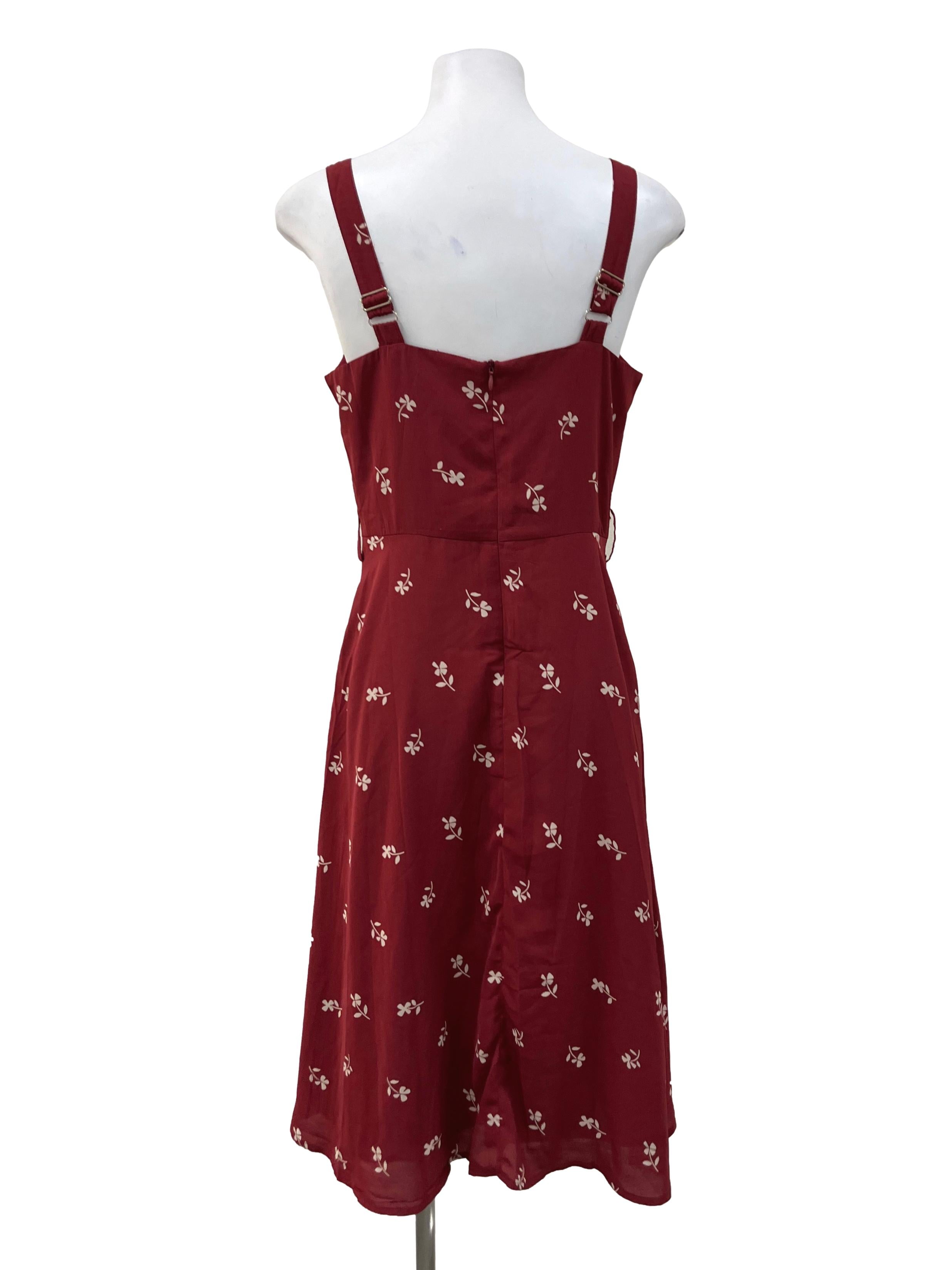 Red Floral Square Neck Dress