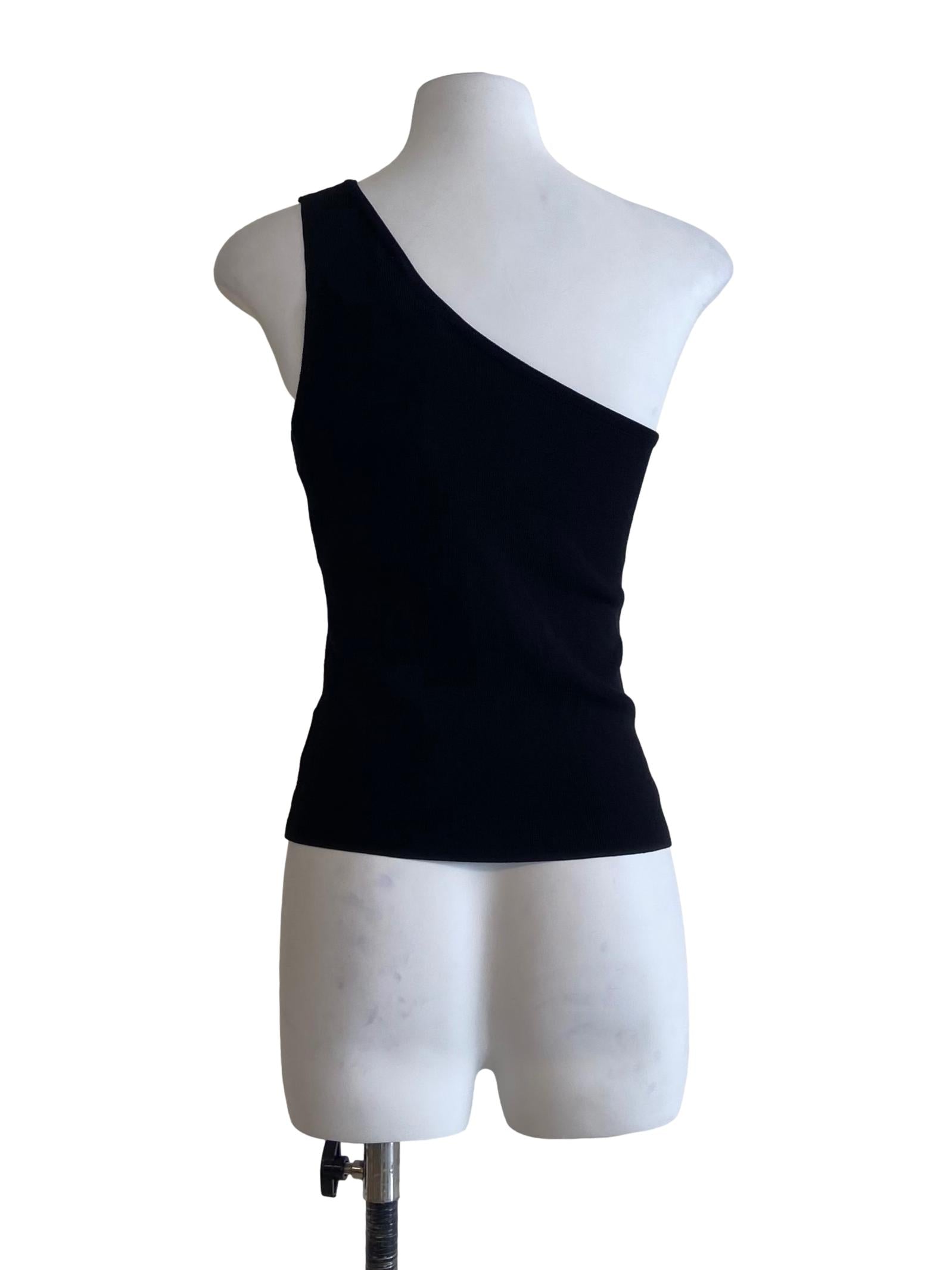Black Asymmetric Ribbed Tank Top