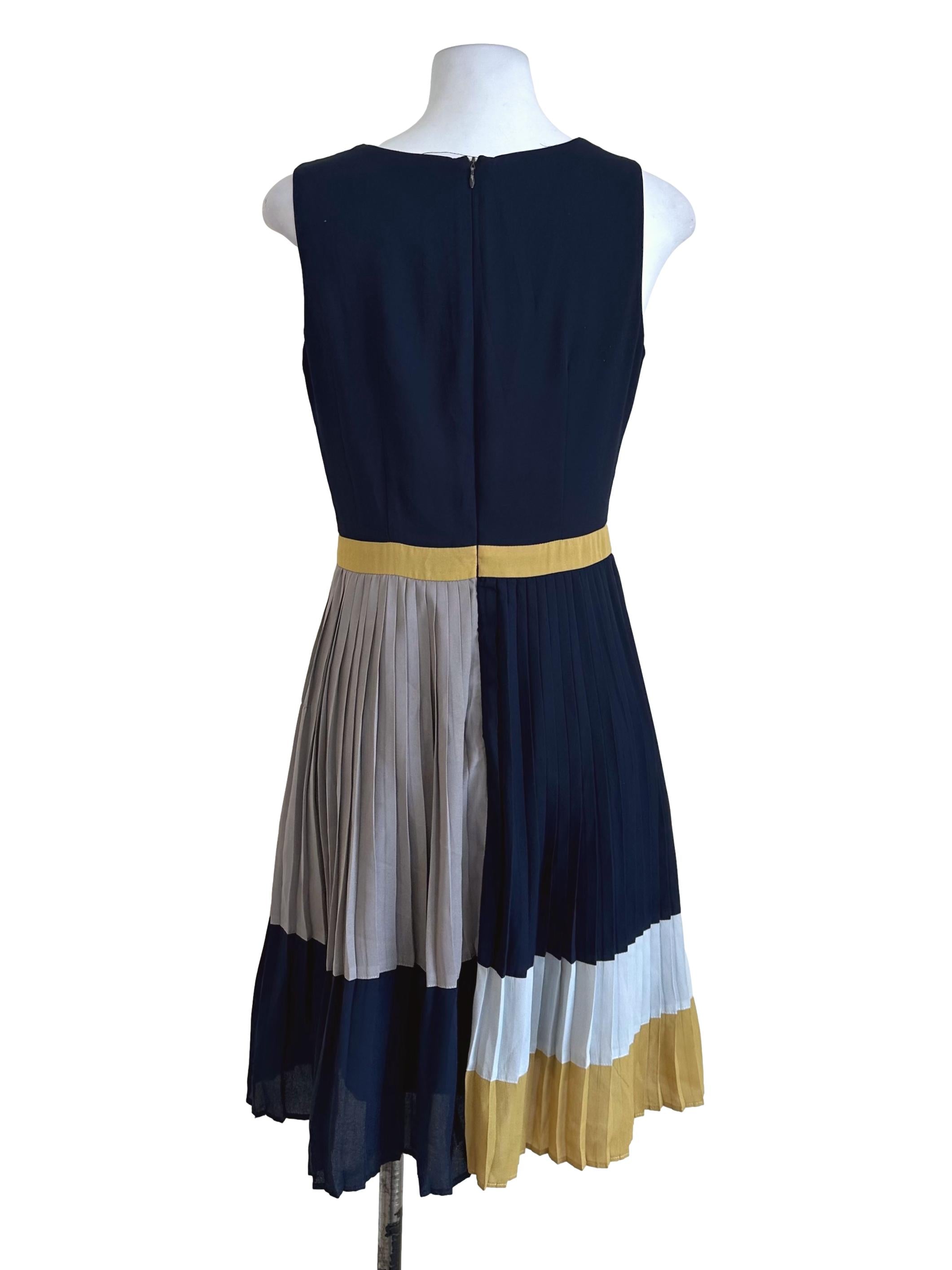 Navy Blue Plain Pleated Dress