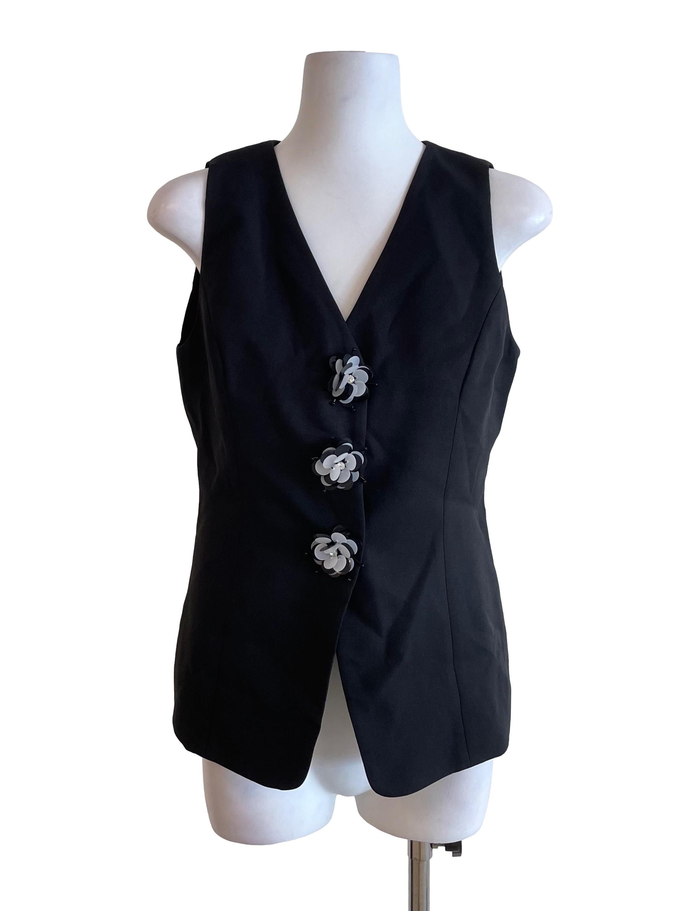 Black Flower Button Down Vest