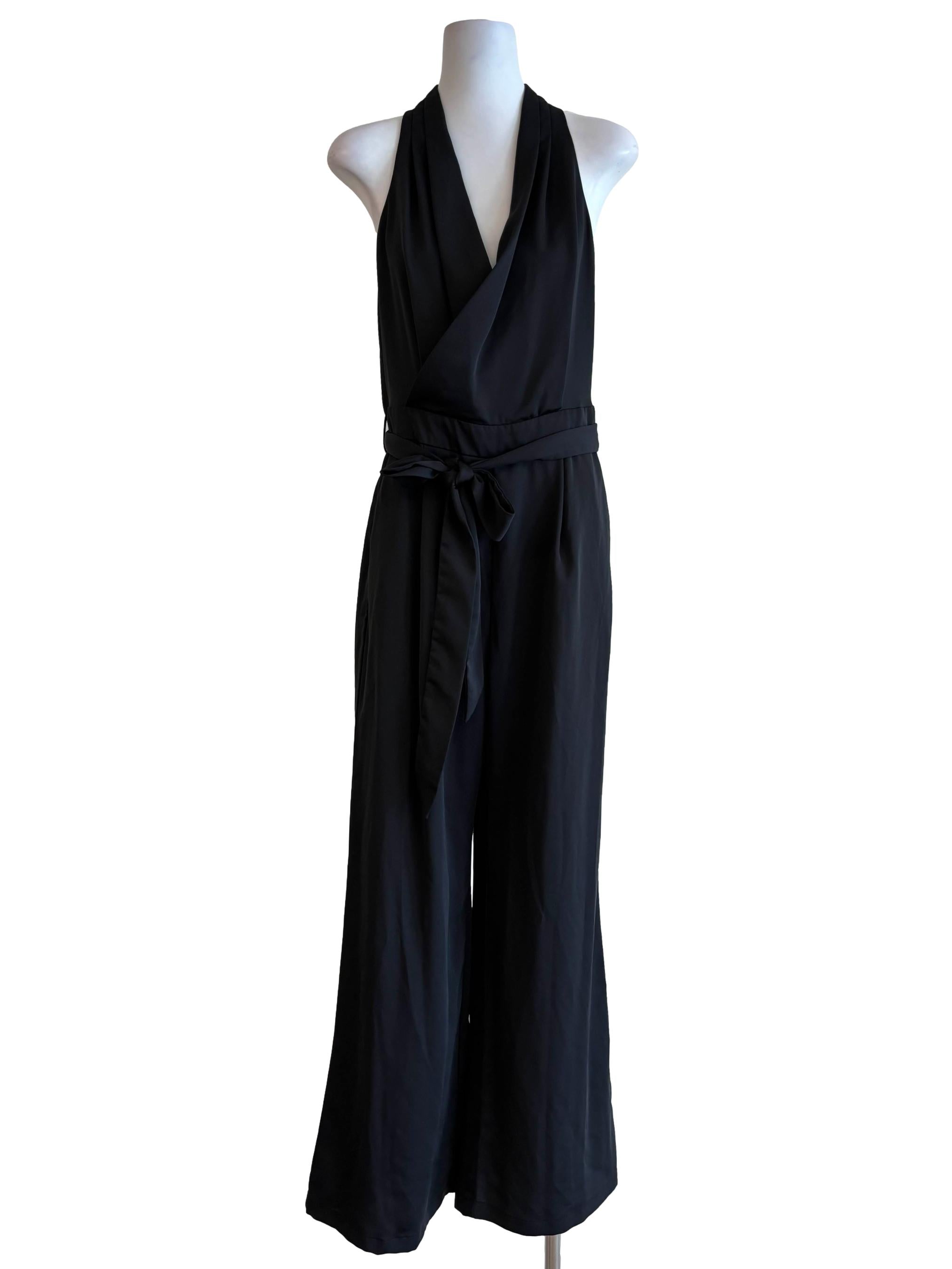 Night Black Surplice Wide Leg Jumpsuit