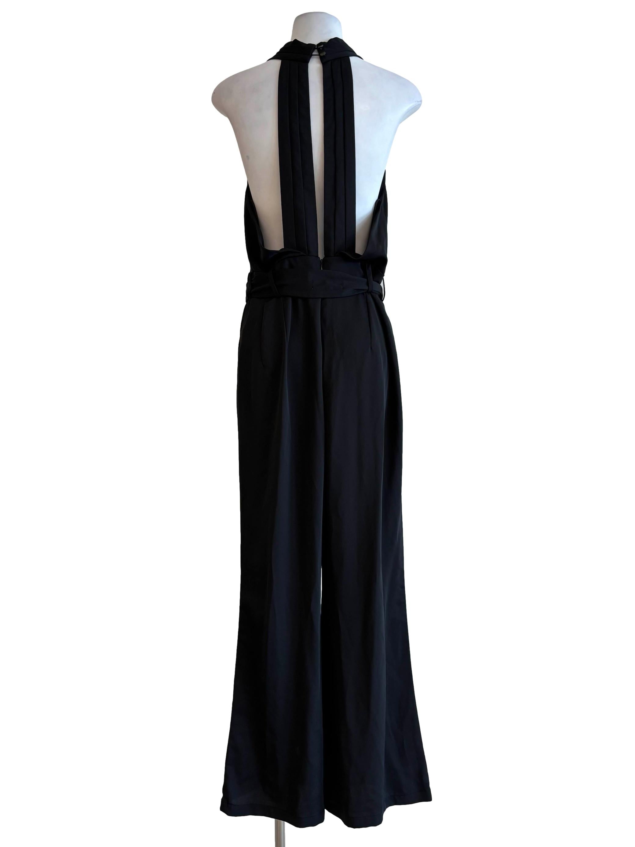 Night Black Surplice Wide Leg Jumpsuit