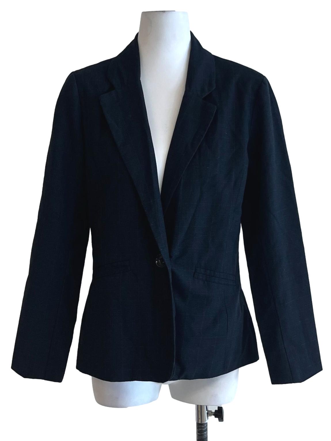 Navy Blue Wing Collar Single-Breasted Blazer