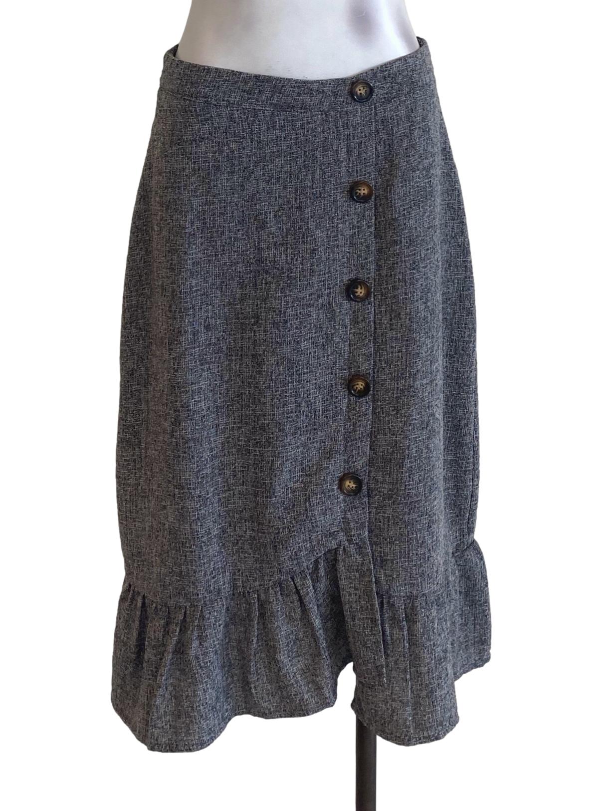 Grey Twill Button Down Skirt