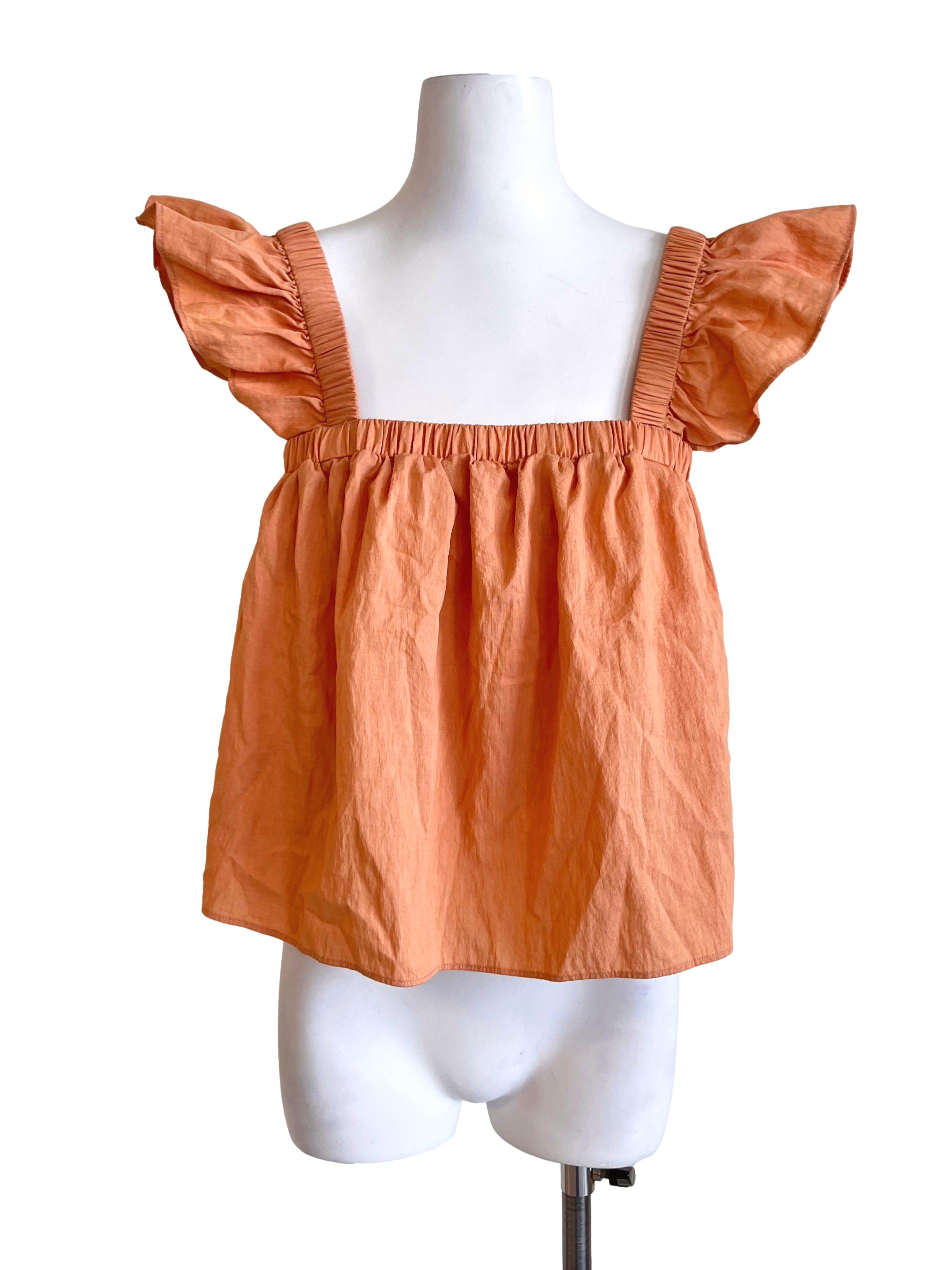 Gold Orange Square Ruffle Sleeve Top LB