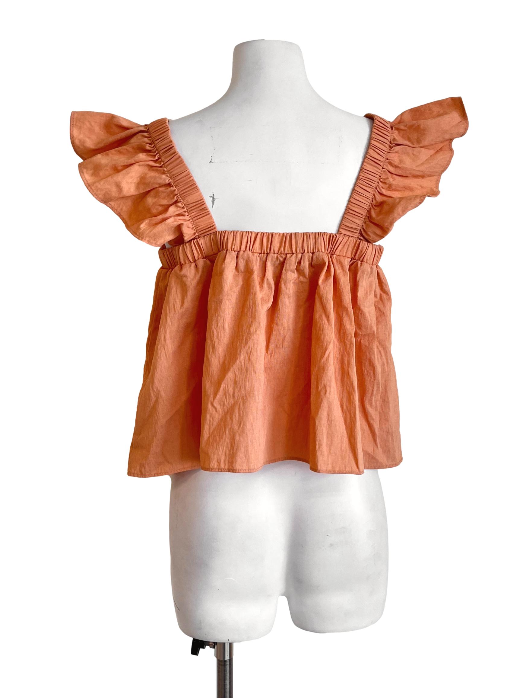 Gold Orange Square Ruffle Sleeve Top LB