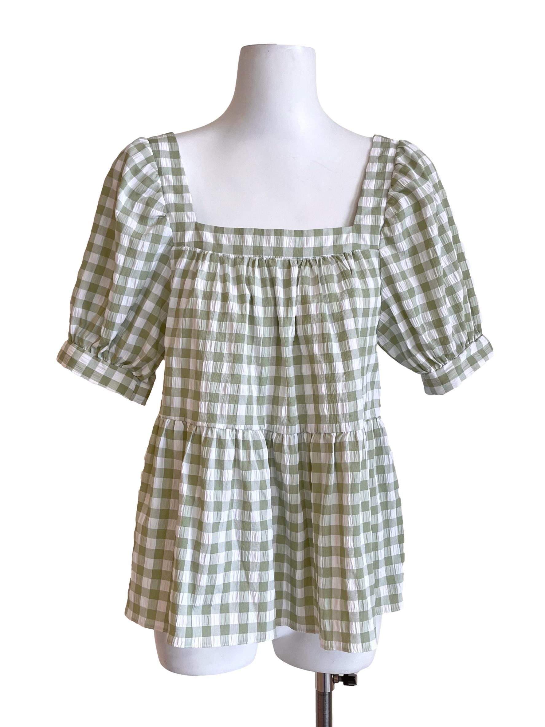 Sage Green Checked Square Blouse