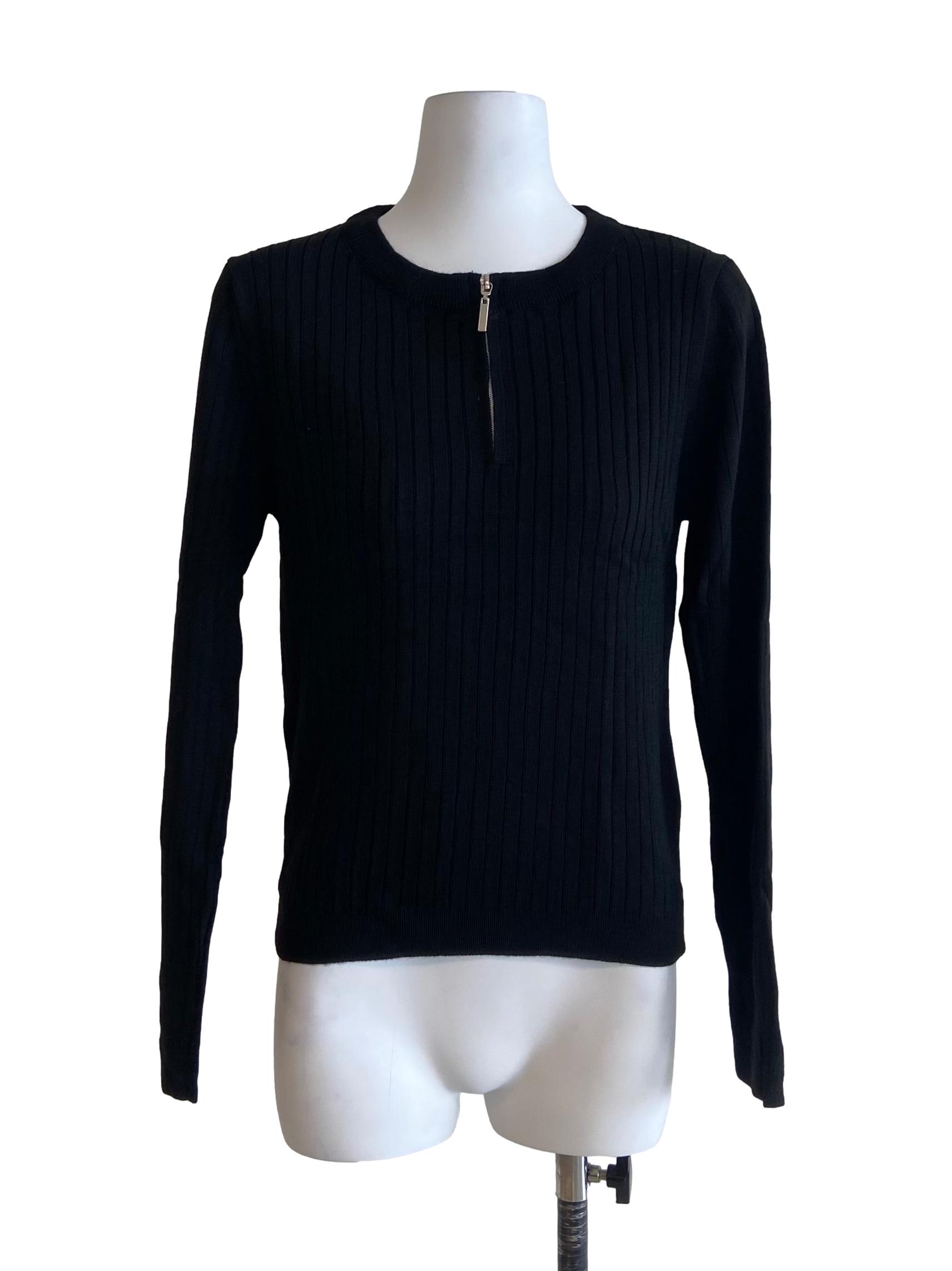 Black Half Zip Pencil Stripe Blouse