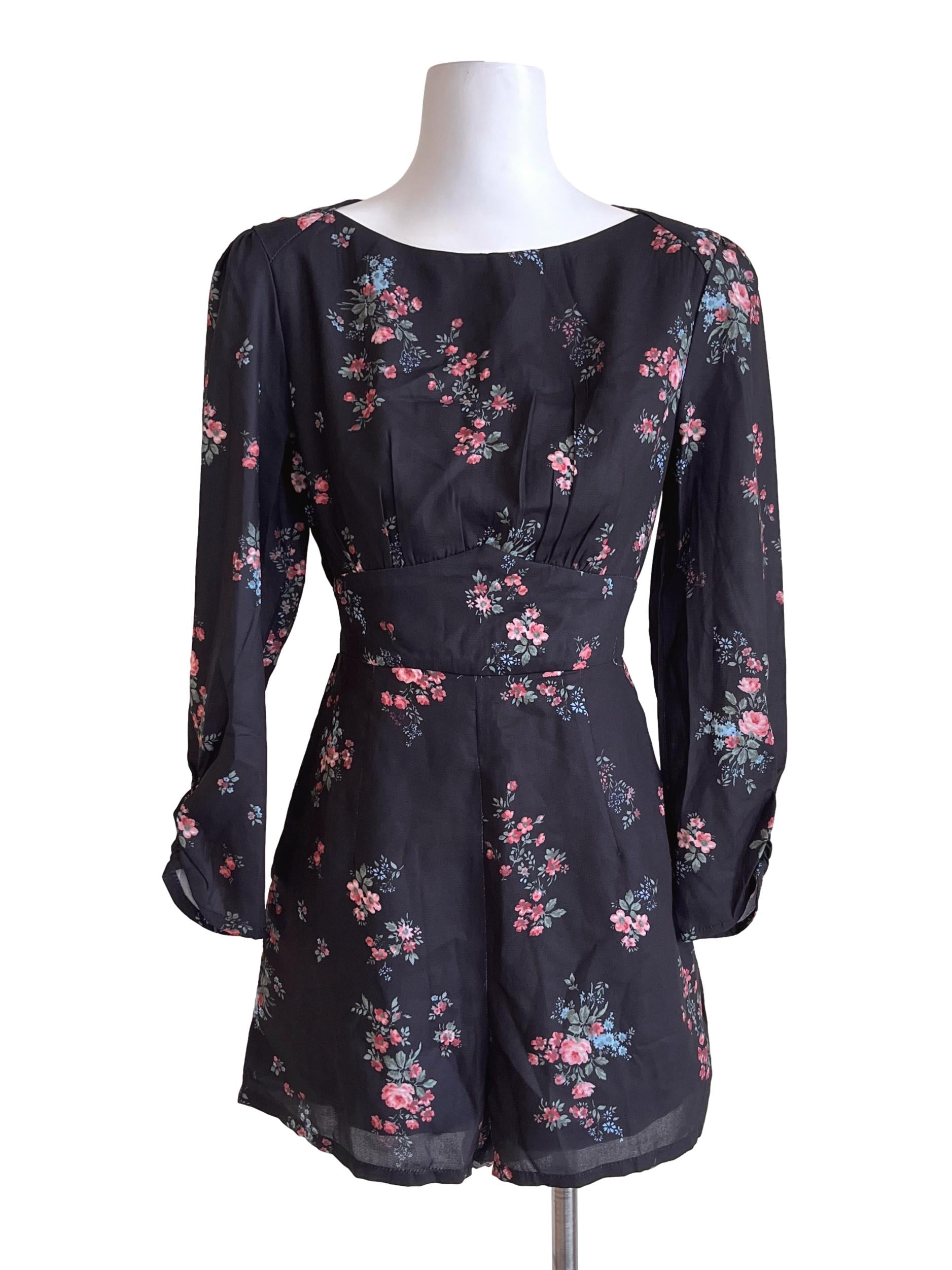 Onyx Black Floral Romper