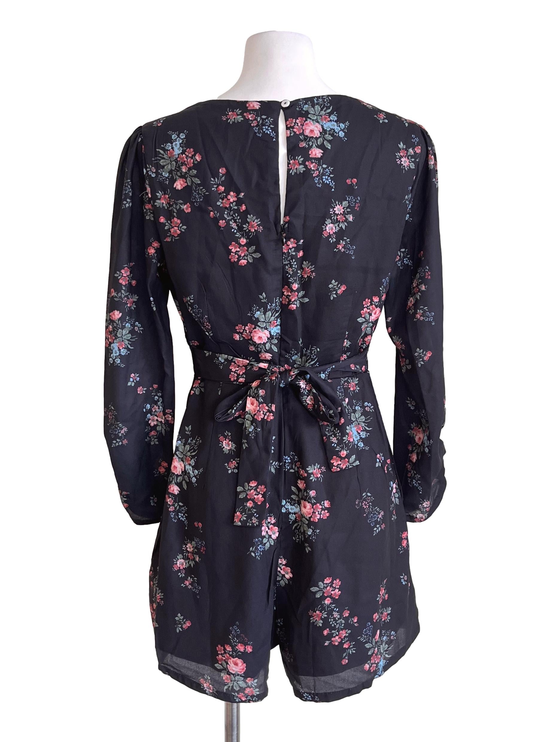 Onyx Black Floral Romper