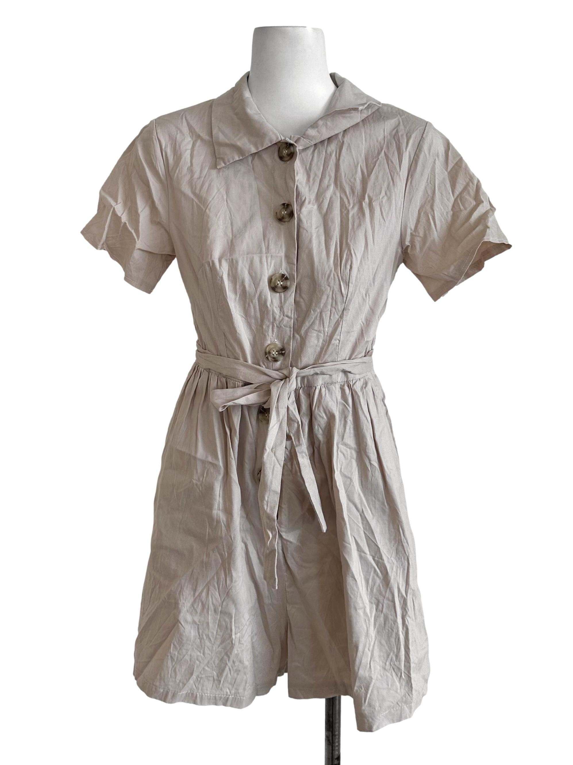 Oat Beige Plain Button Rompers