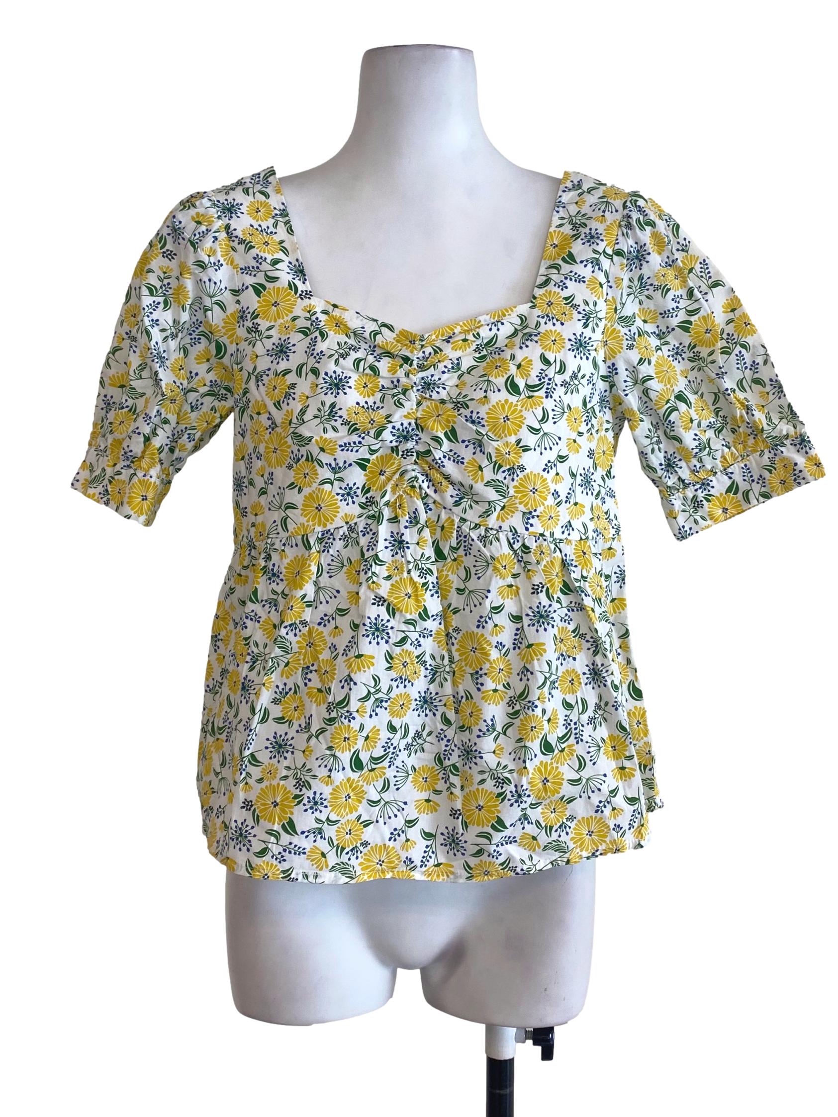 White Yellow Floral Blouse