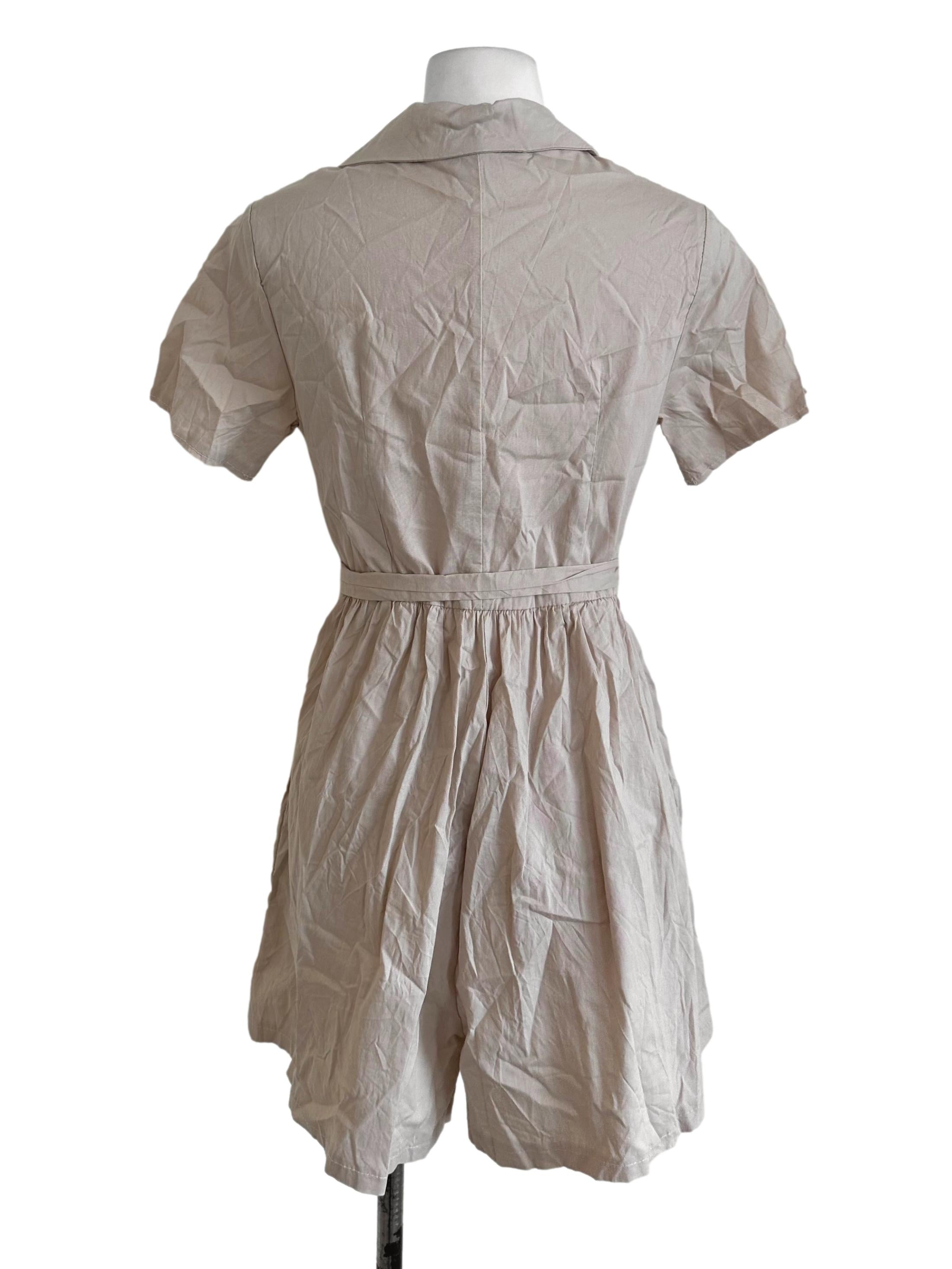 Oat Beige Plain Button Rompers