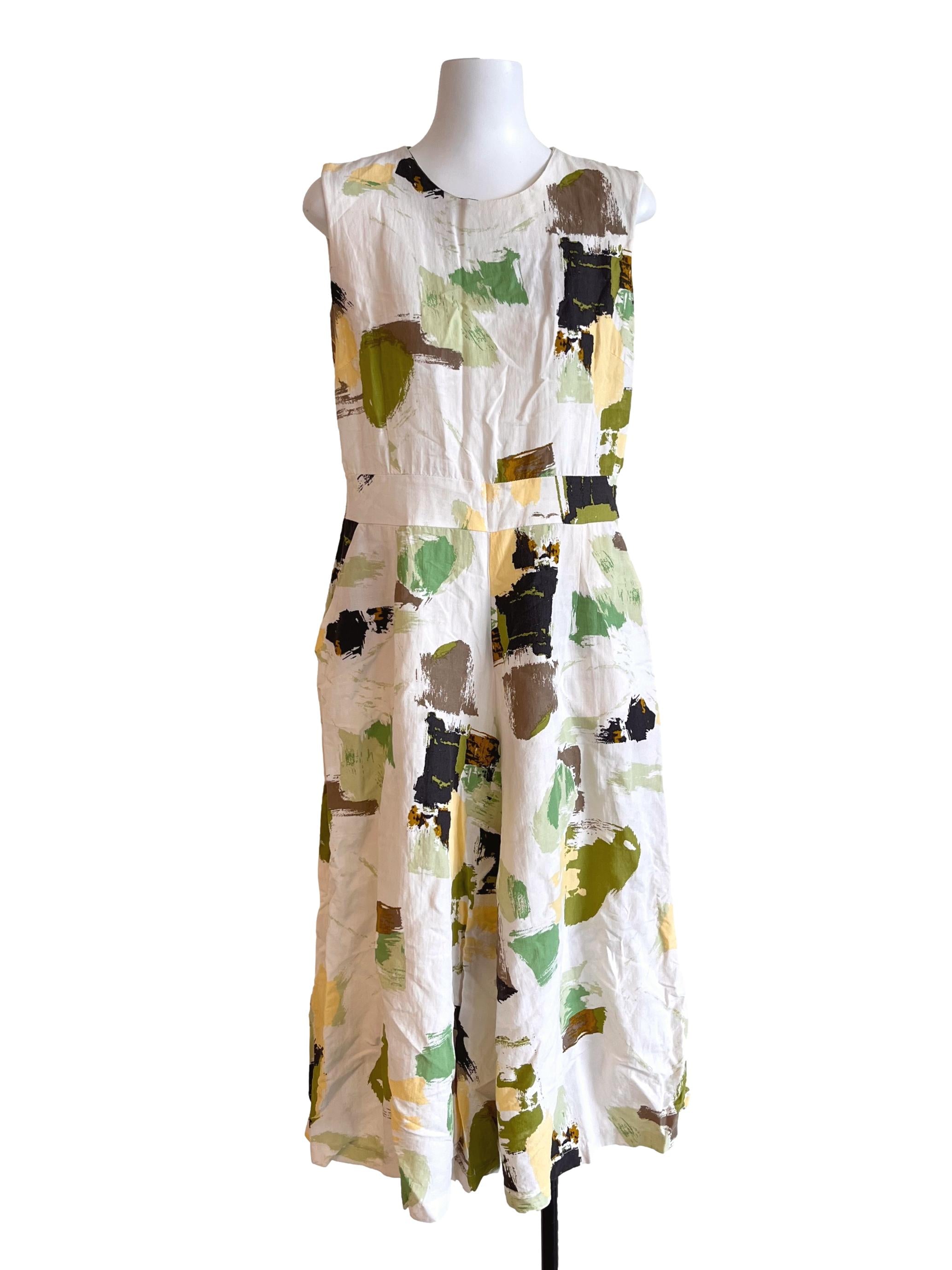 Ivory Beige Abstract Print Jumpsuit