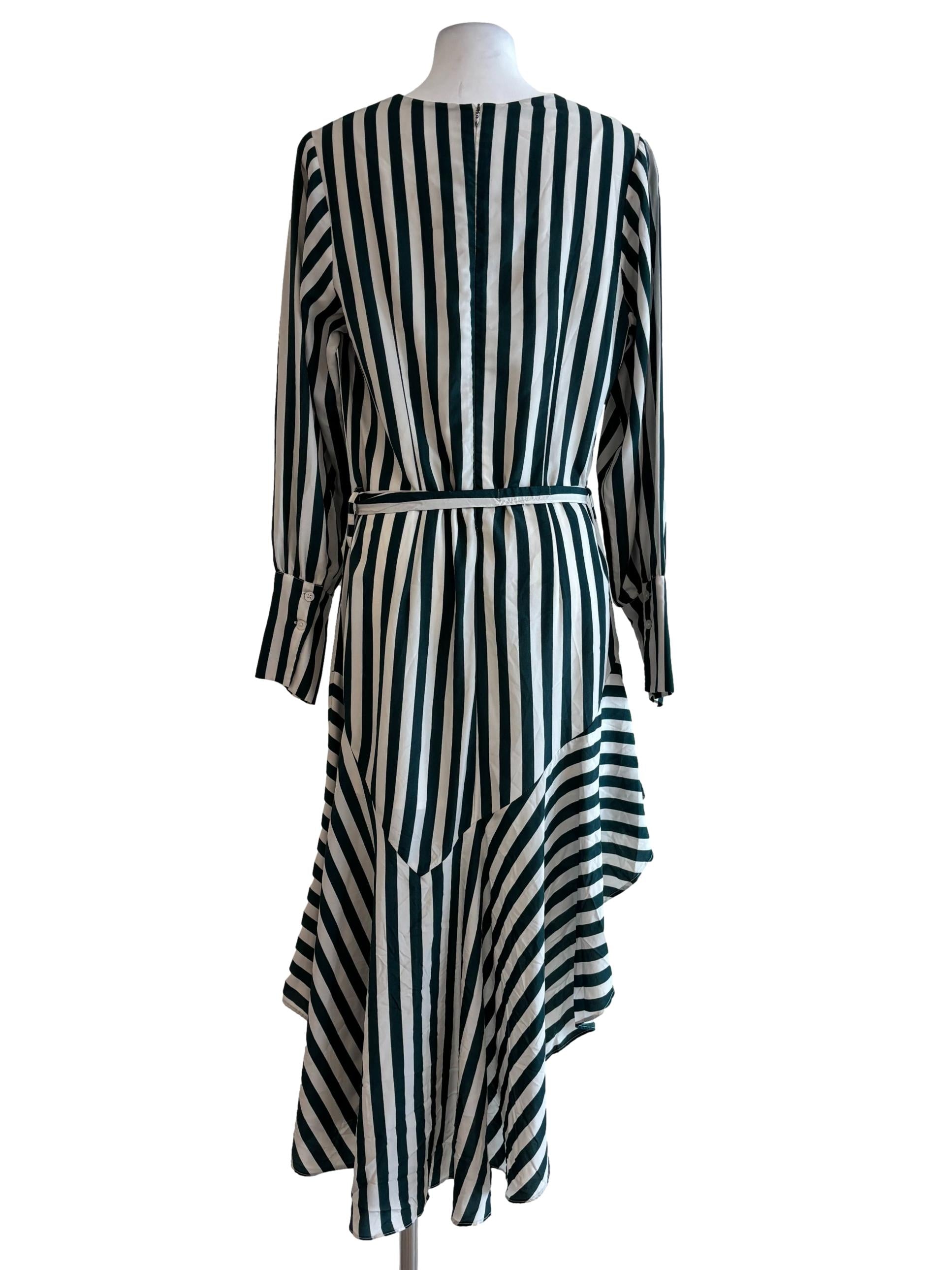 Fern Green White Stripes Asymmetrical Dress