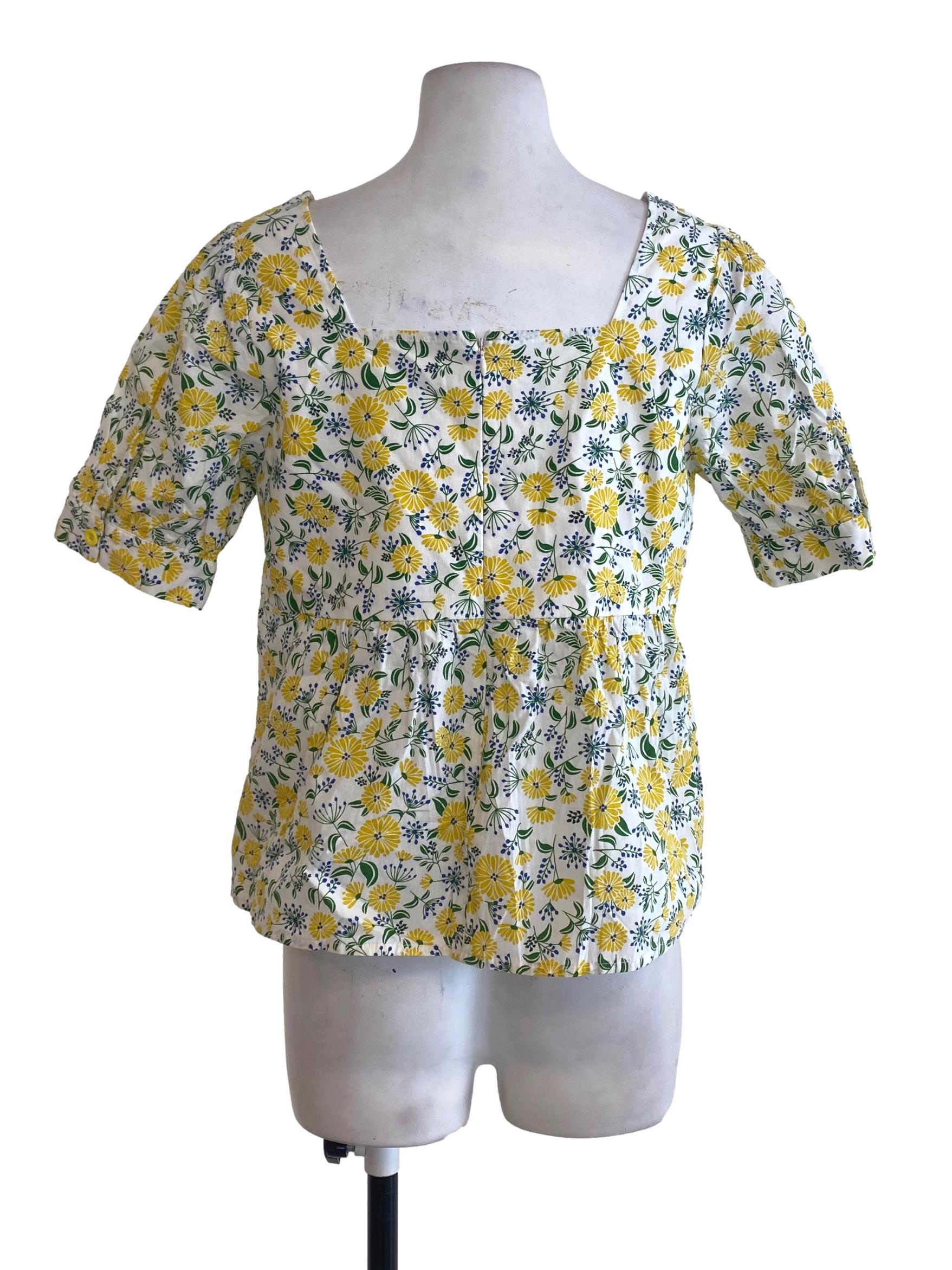 White Yellow Floral Blouse