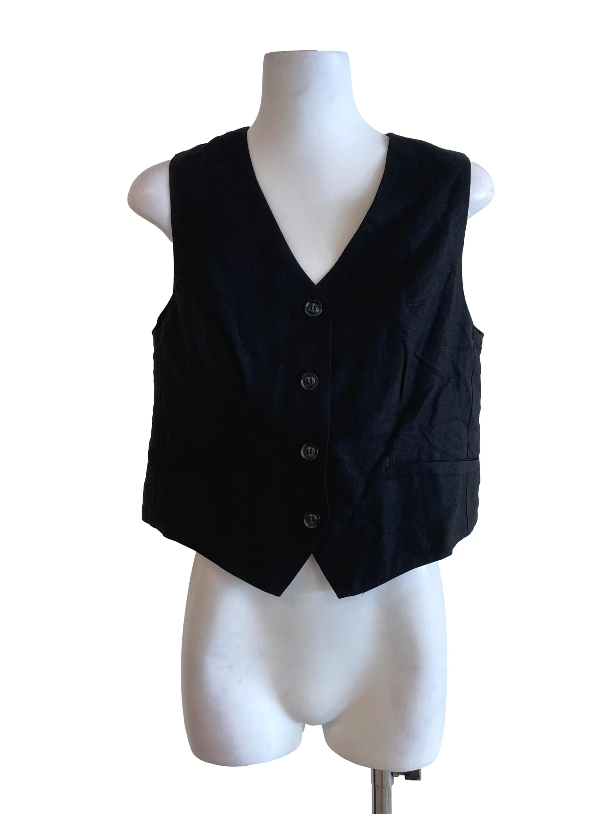 Black Button Up Crop Vest