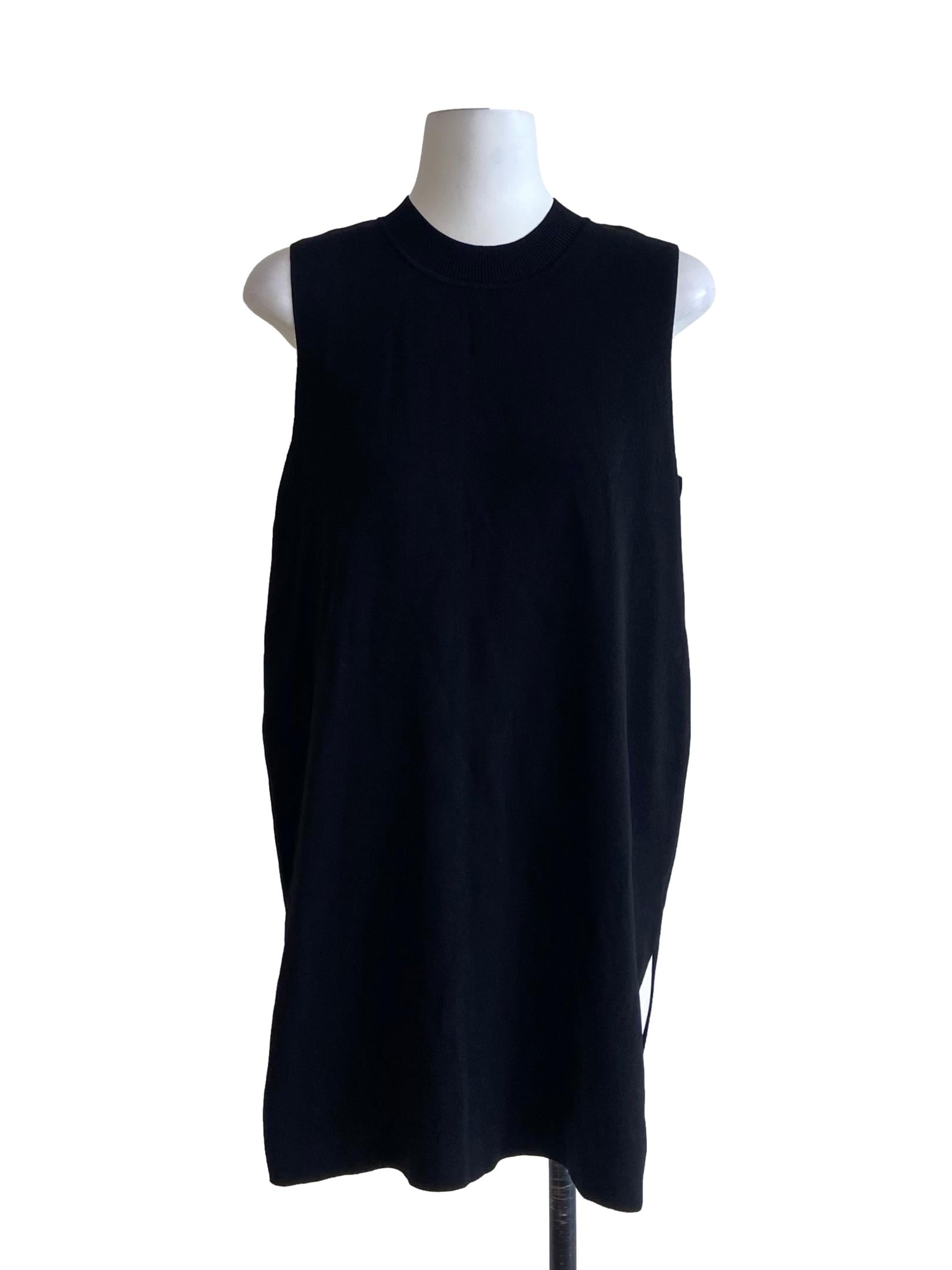 Black Pencil Stripe Slit Slip Dress