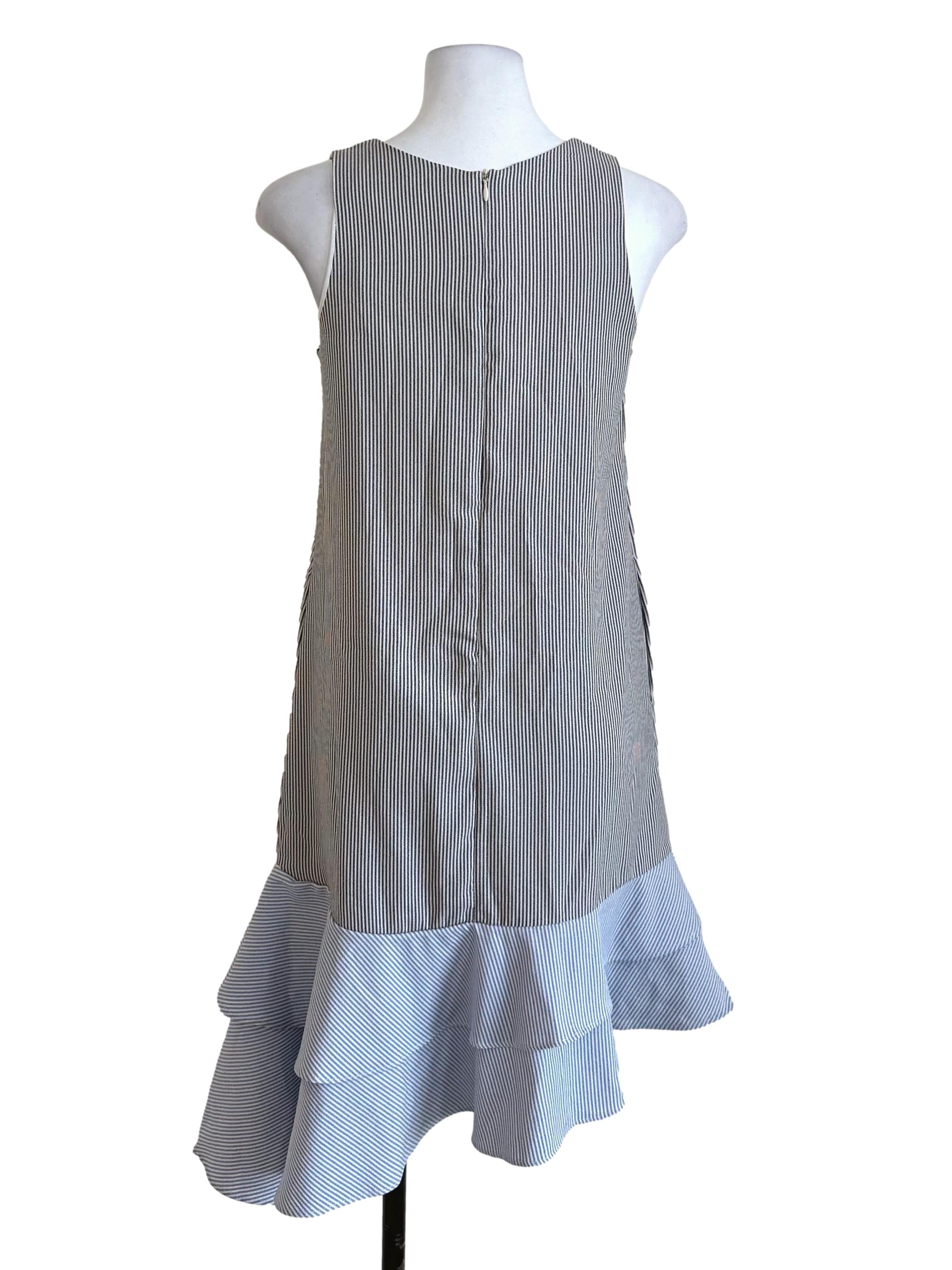 Black Blue Stripe Ruffle Dress