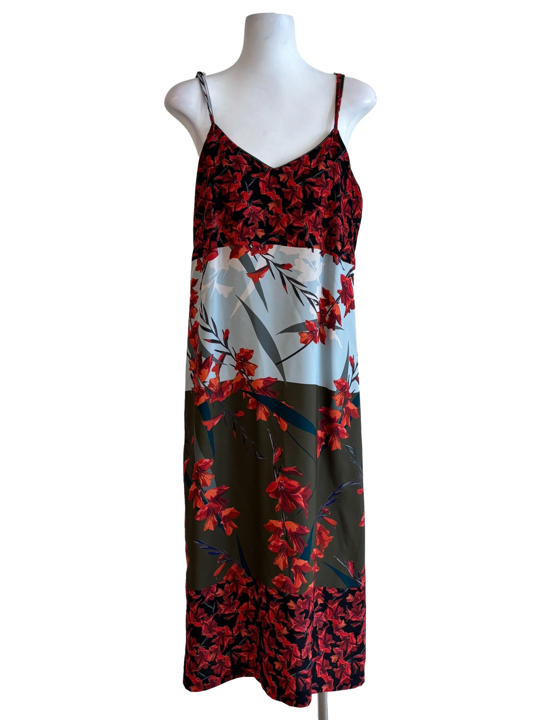 Red Olive Green Patterned Straight Dress