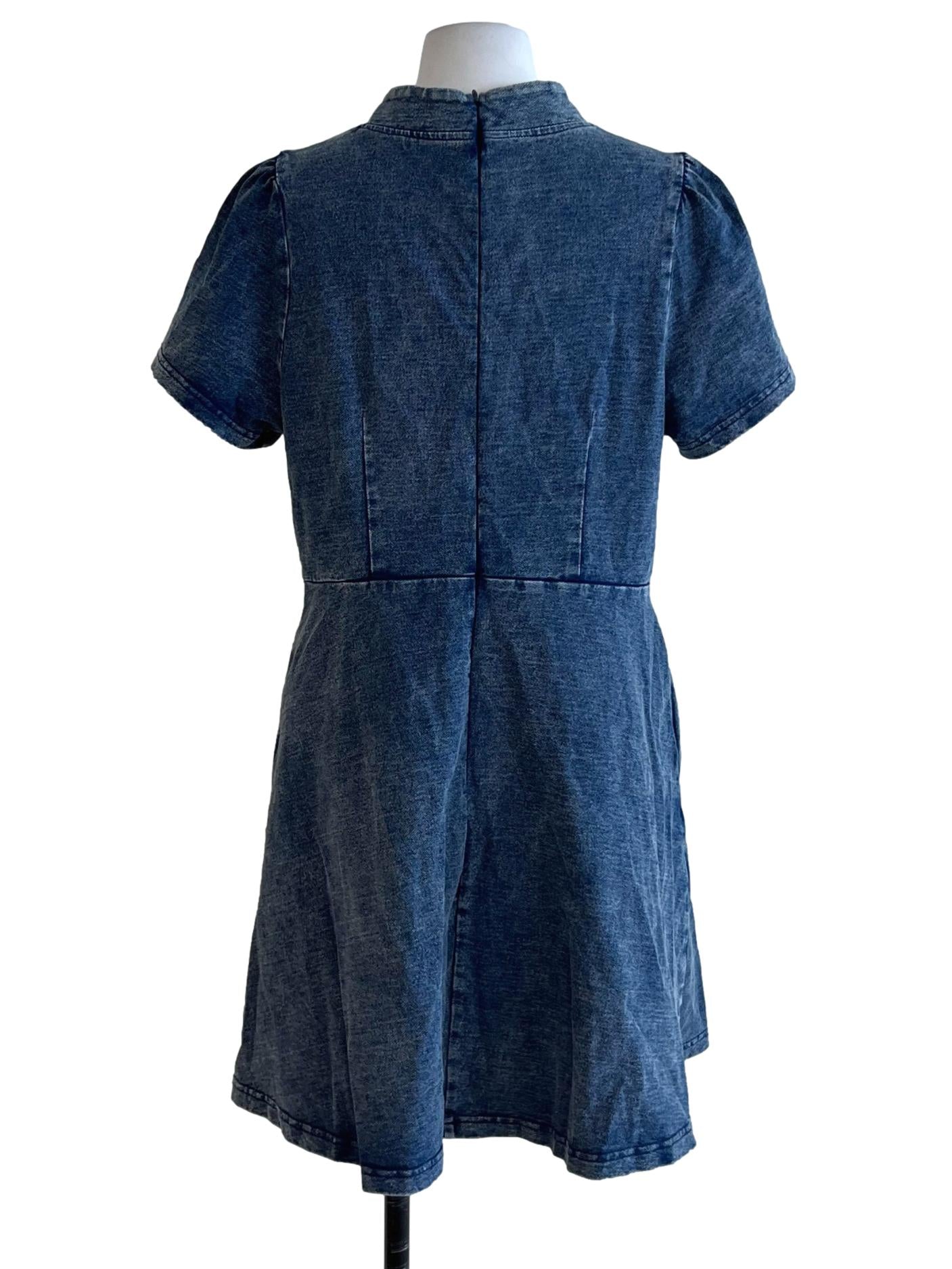 Blue Mandarin Collar Empire Dress