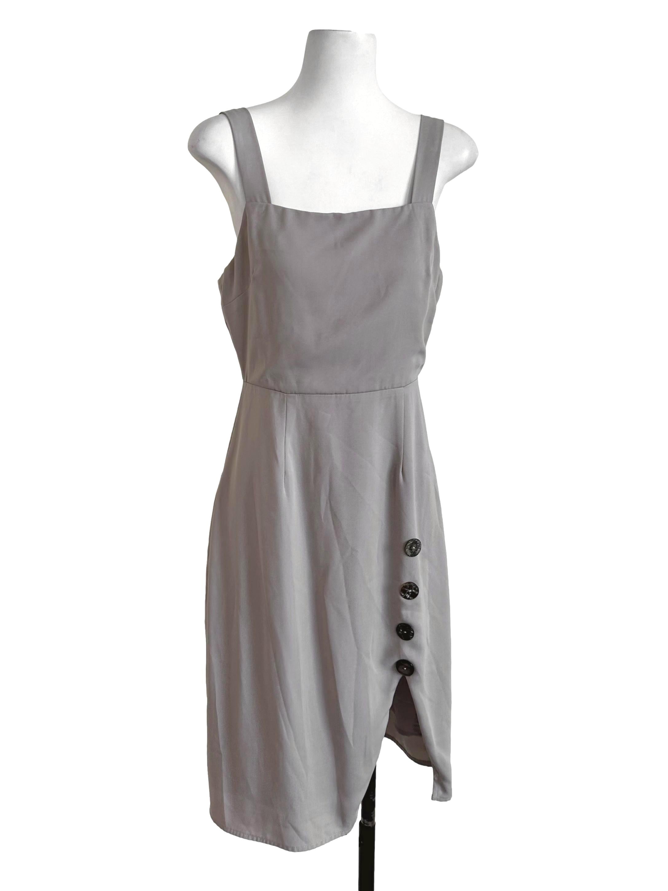 Light Grey Plain Button Dress