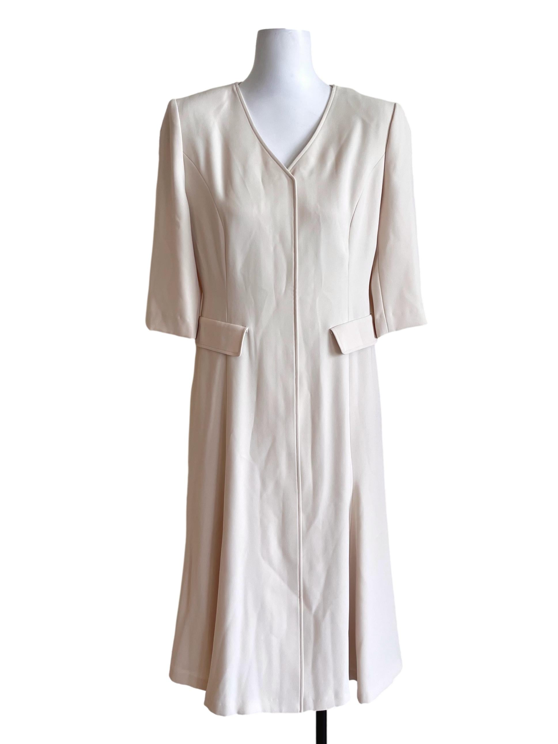 Ivory Beige V-Neck Dress