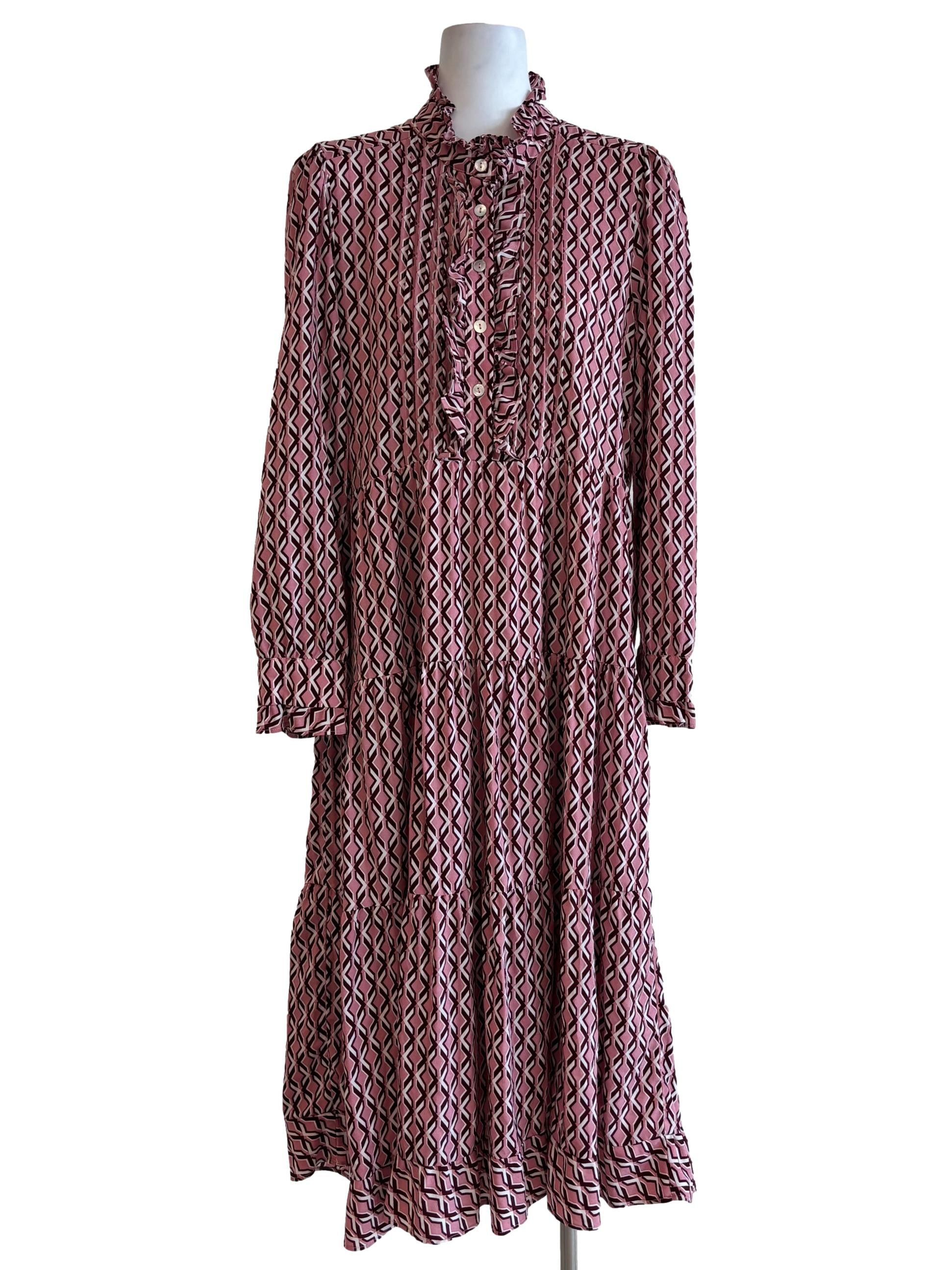 Blush Pink Printed Long Sleeve Tier Dress