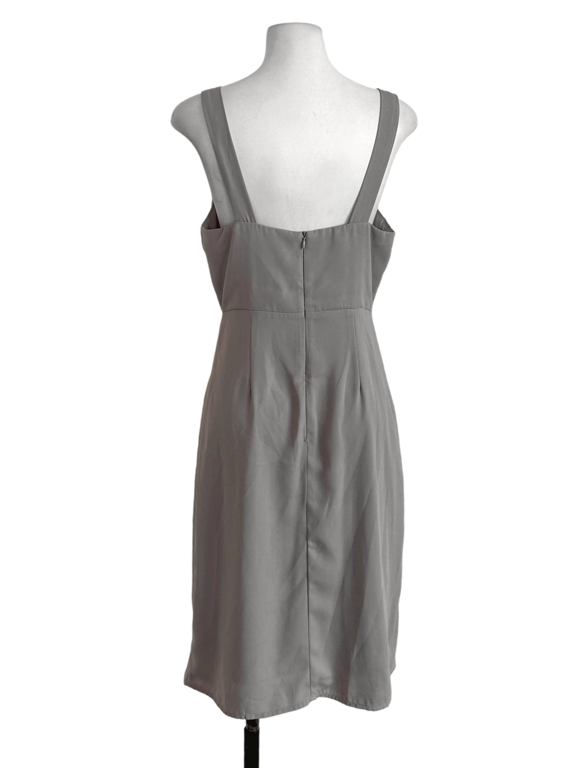Light Grey Plain Button Dress