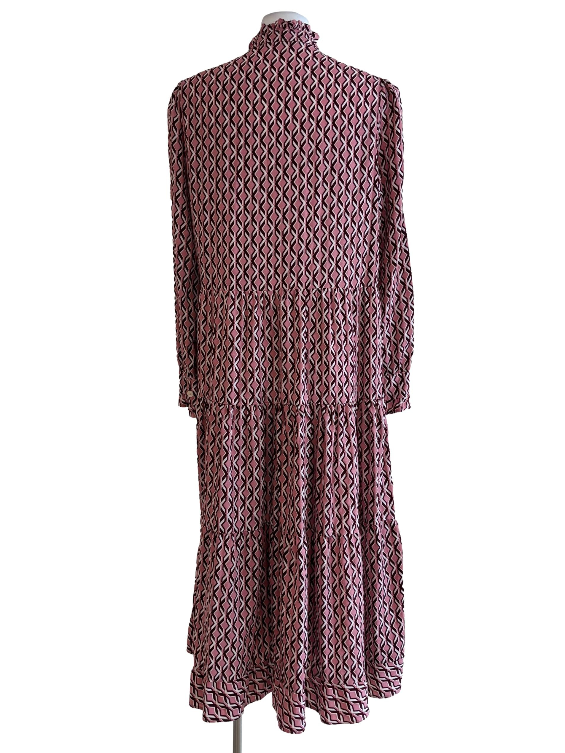Blush Pink Printed Long Sleeve Tier Dress