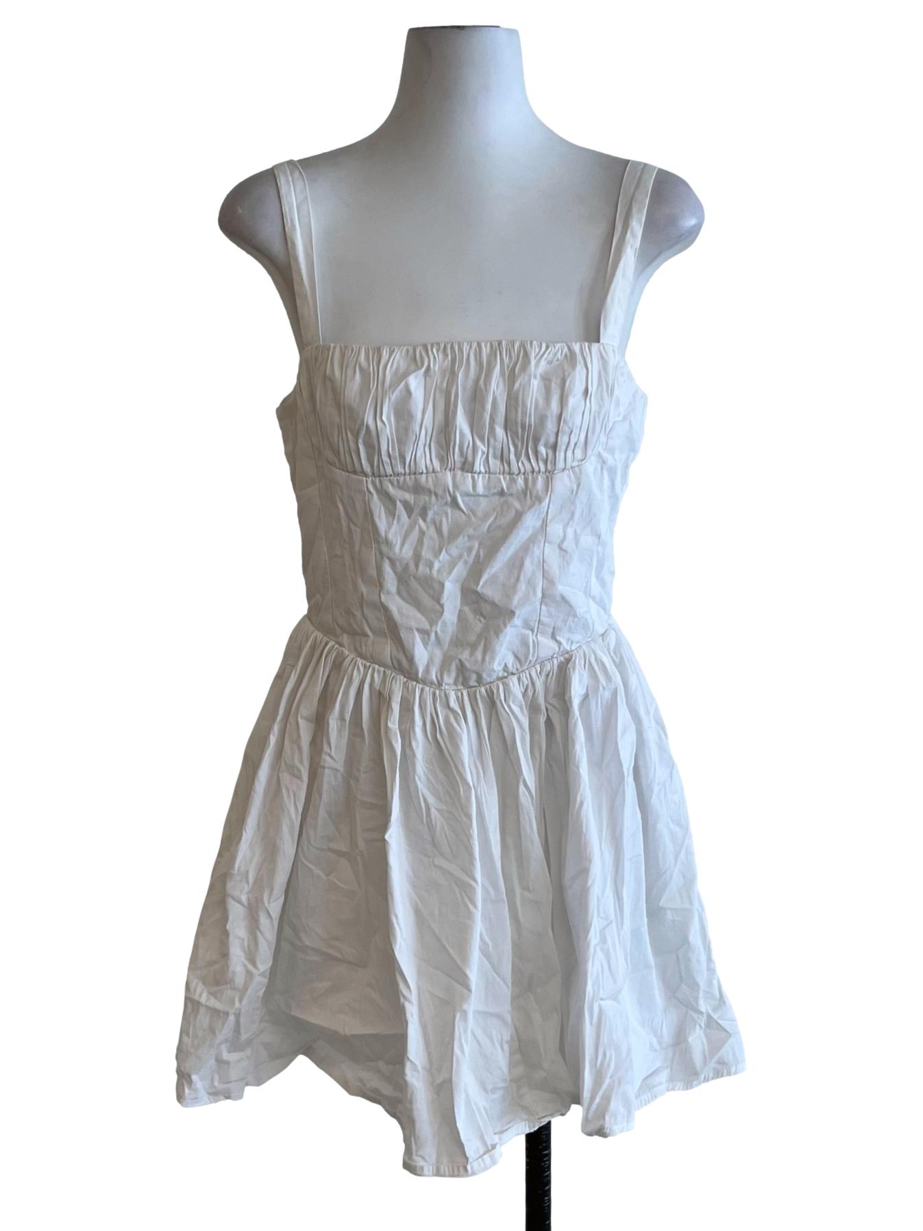 White Square Neckline A-Line Dress
