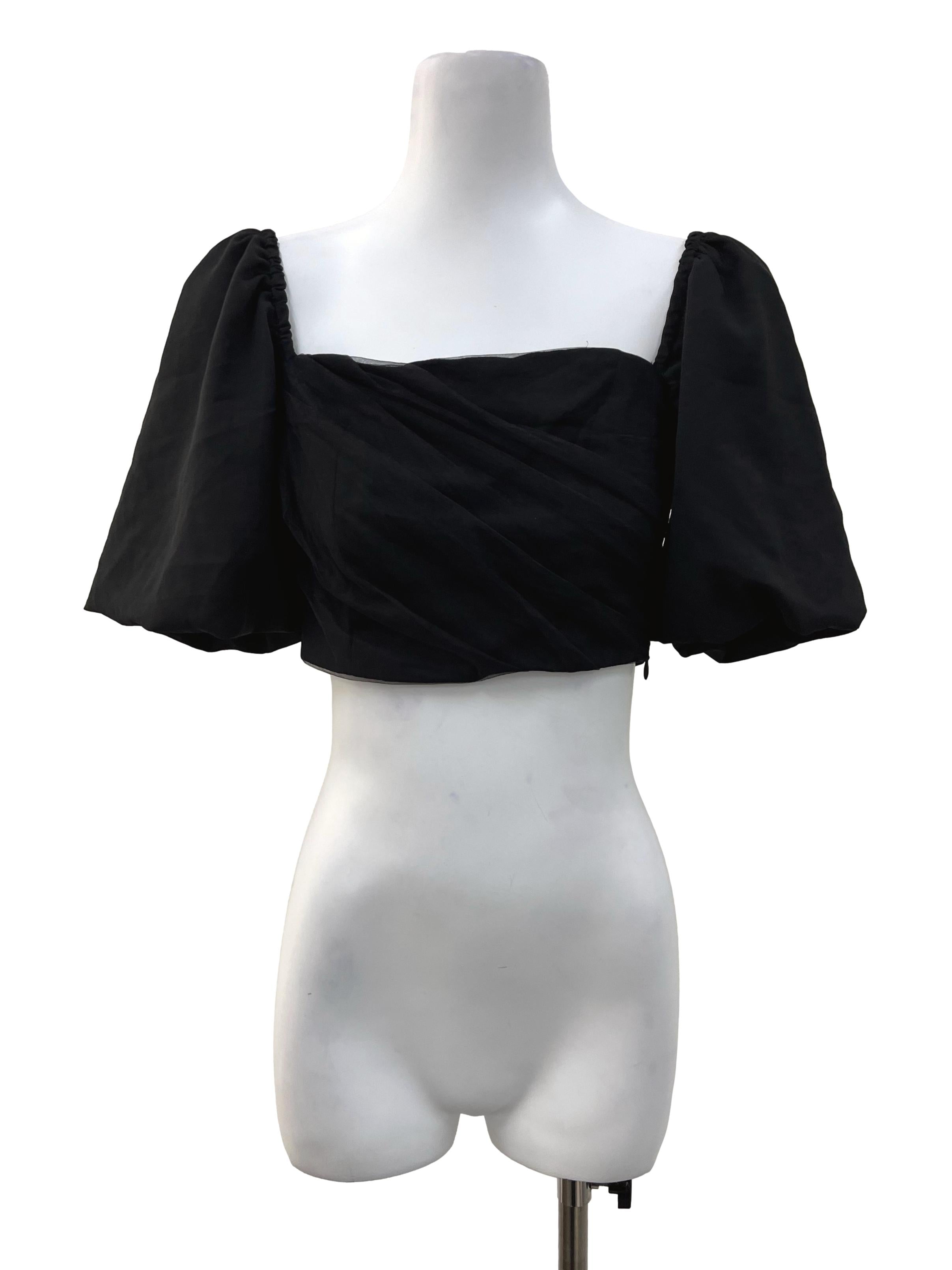 Black Mesh Puffy Sleeve Top