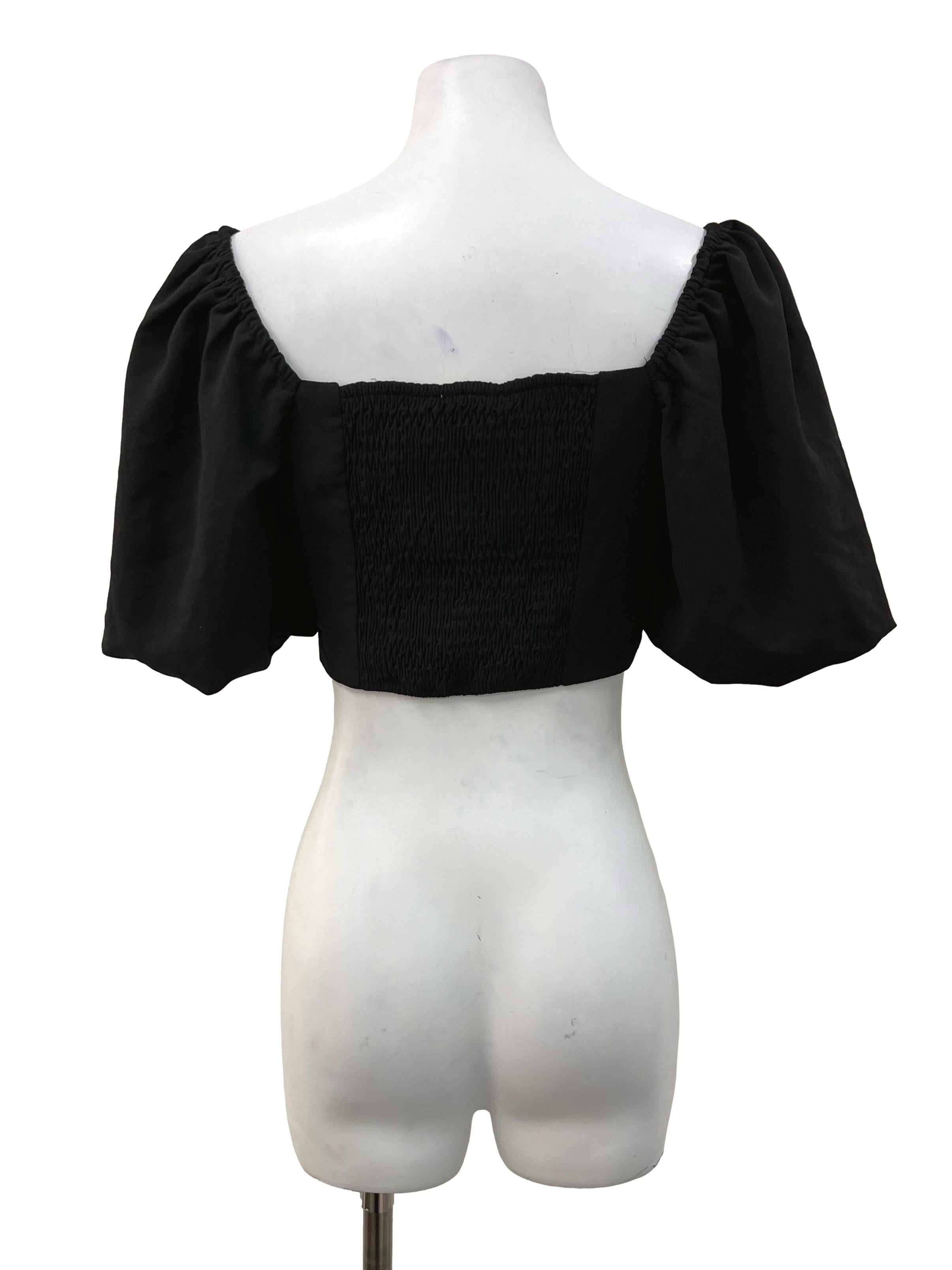 Black Mesh Puffy Sleeve Top