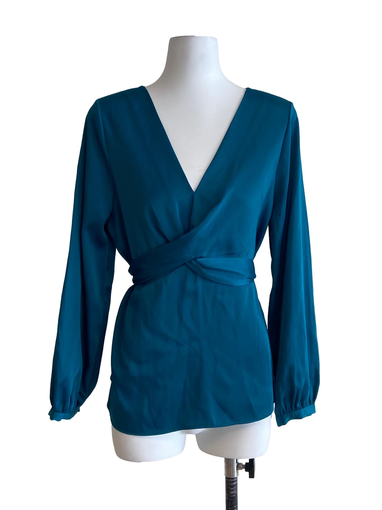 Ocean Blue V-Neck Pegged Blouse