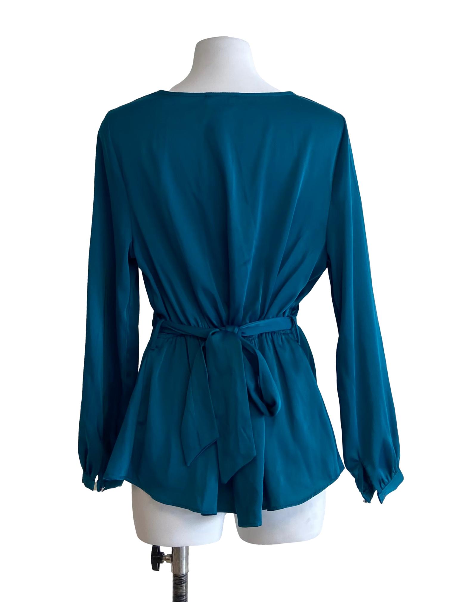 Ocean Blue V-Neck Pegged Blouse